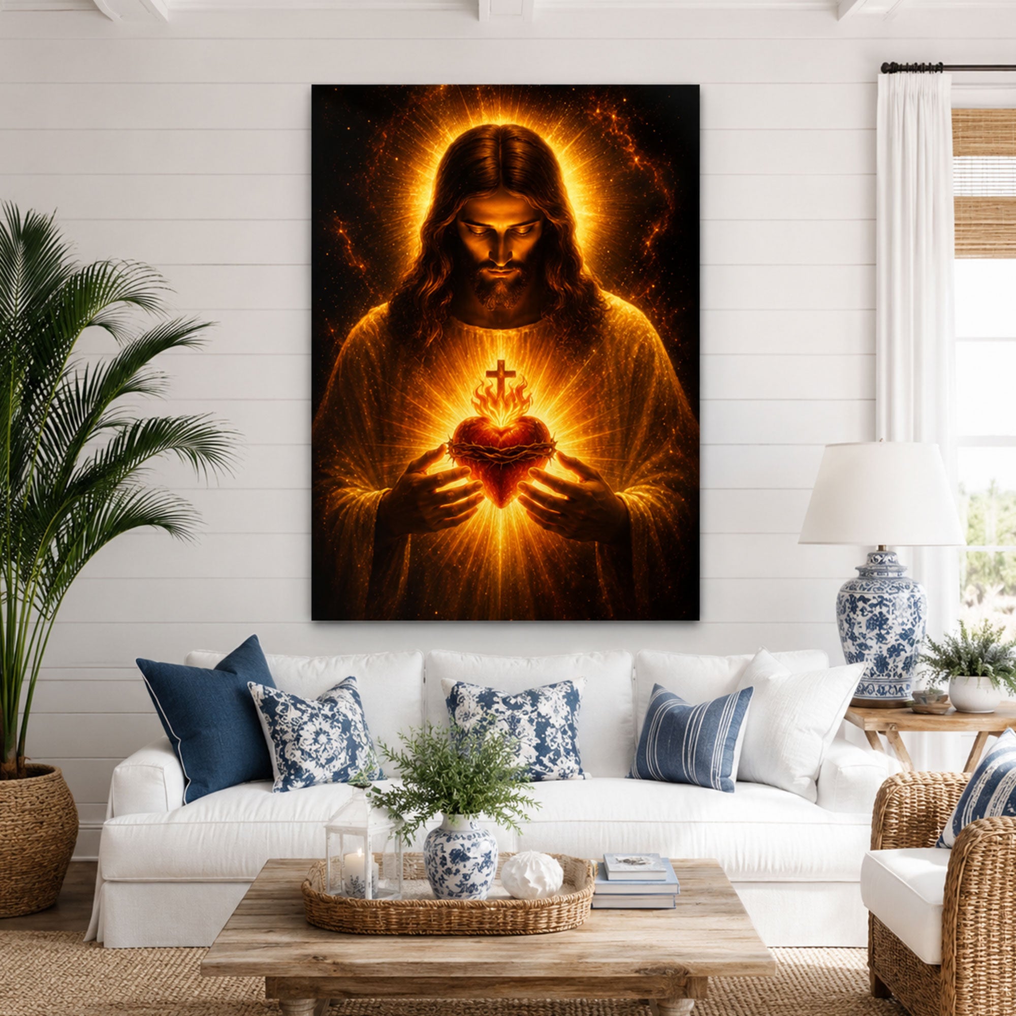 Sacred Heart of Jesus Canvas Print Radiant Divine Light Christian Wall Art Religious Faith Decor