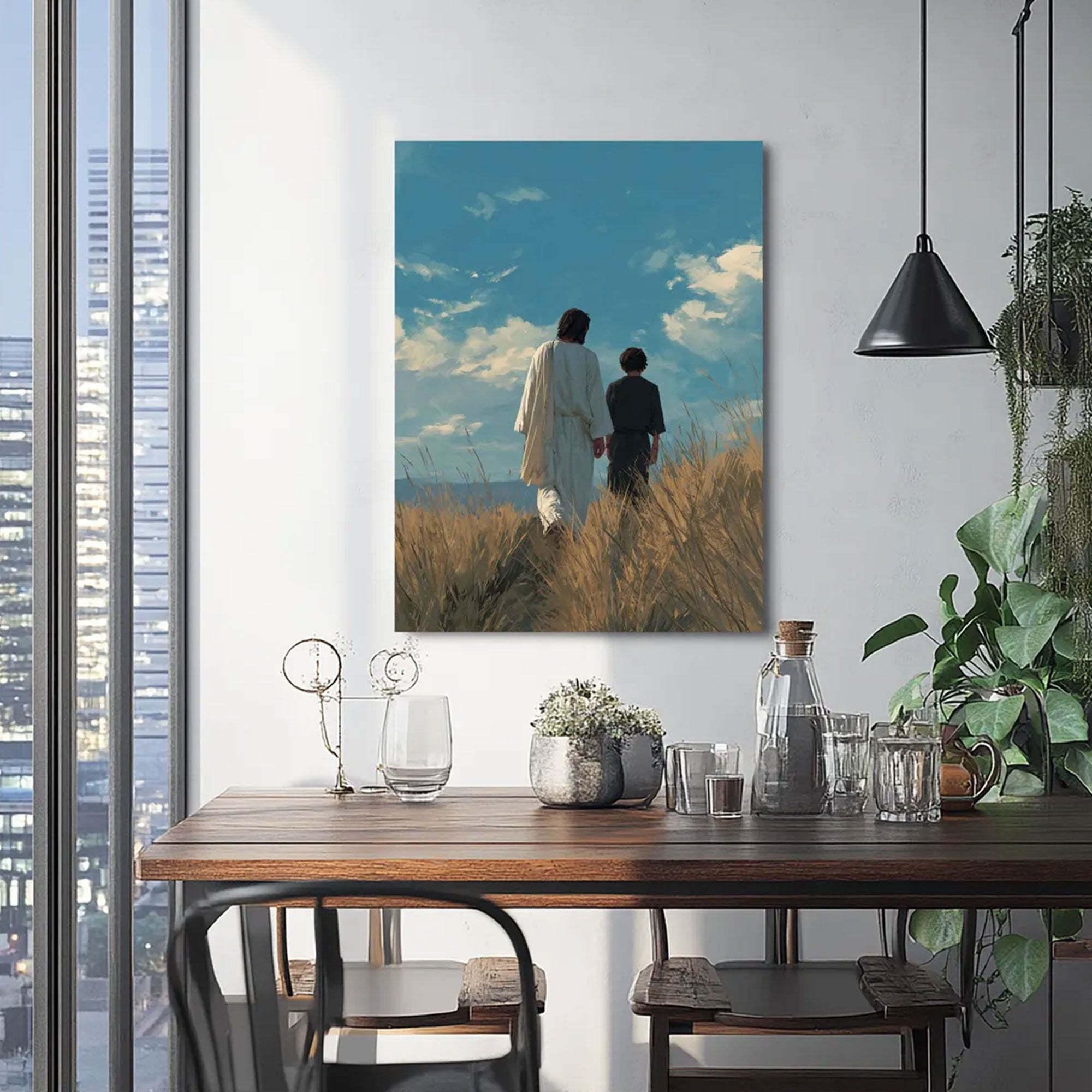 Jesus Walking With Child Canvas Print, Christian Faith Wall Art, Peaceful Spiritual Home Decor