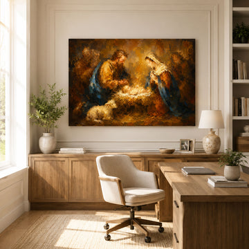 Holy Family Nativity Canvas Print, Baby Jesus Mary and Joseph Christian Wall Decor, Christmas Faith Gift