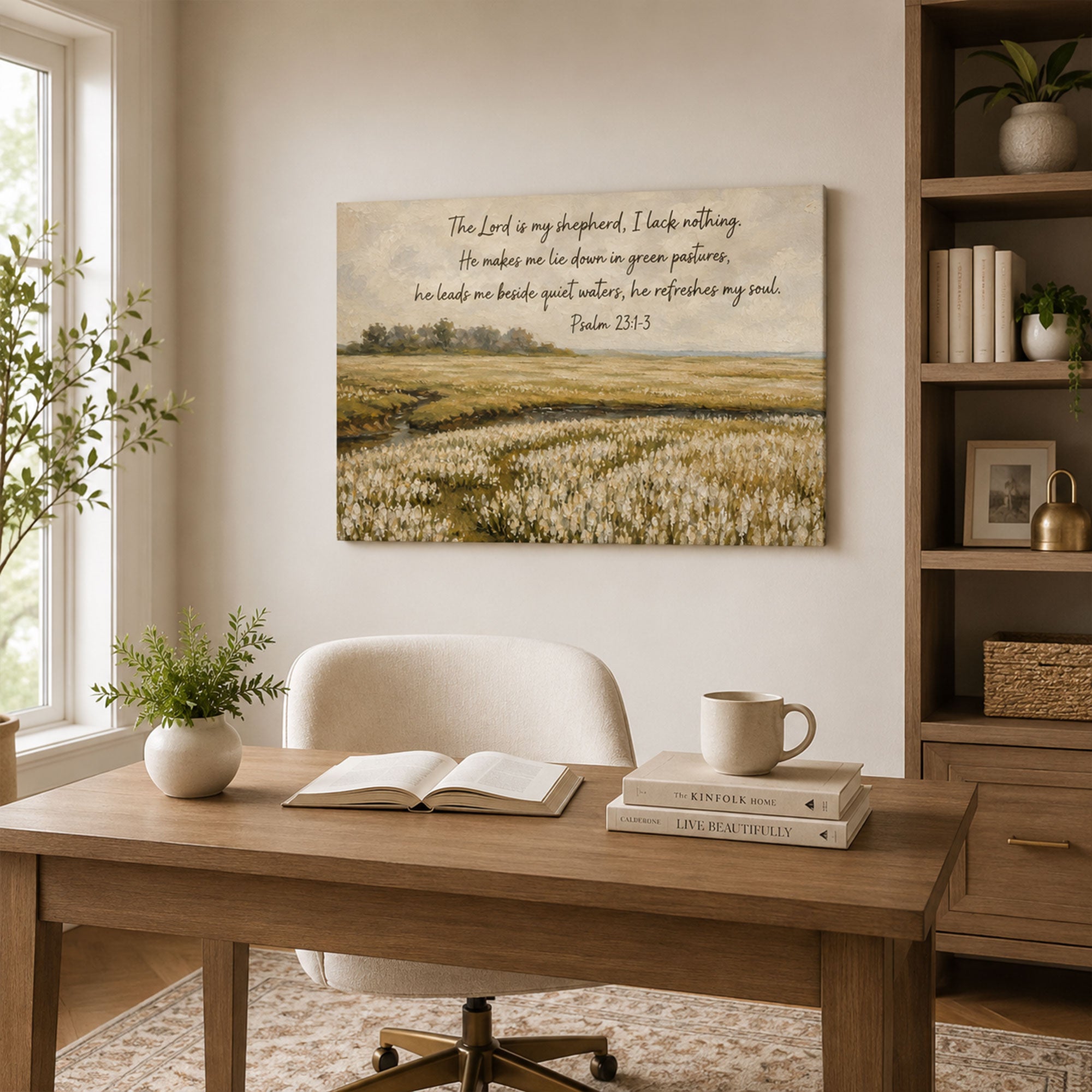 The Lord Is My Shepherd Canvas Print, Psalm 23:1-3 Bible Verse, Christian Wall Decor