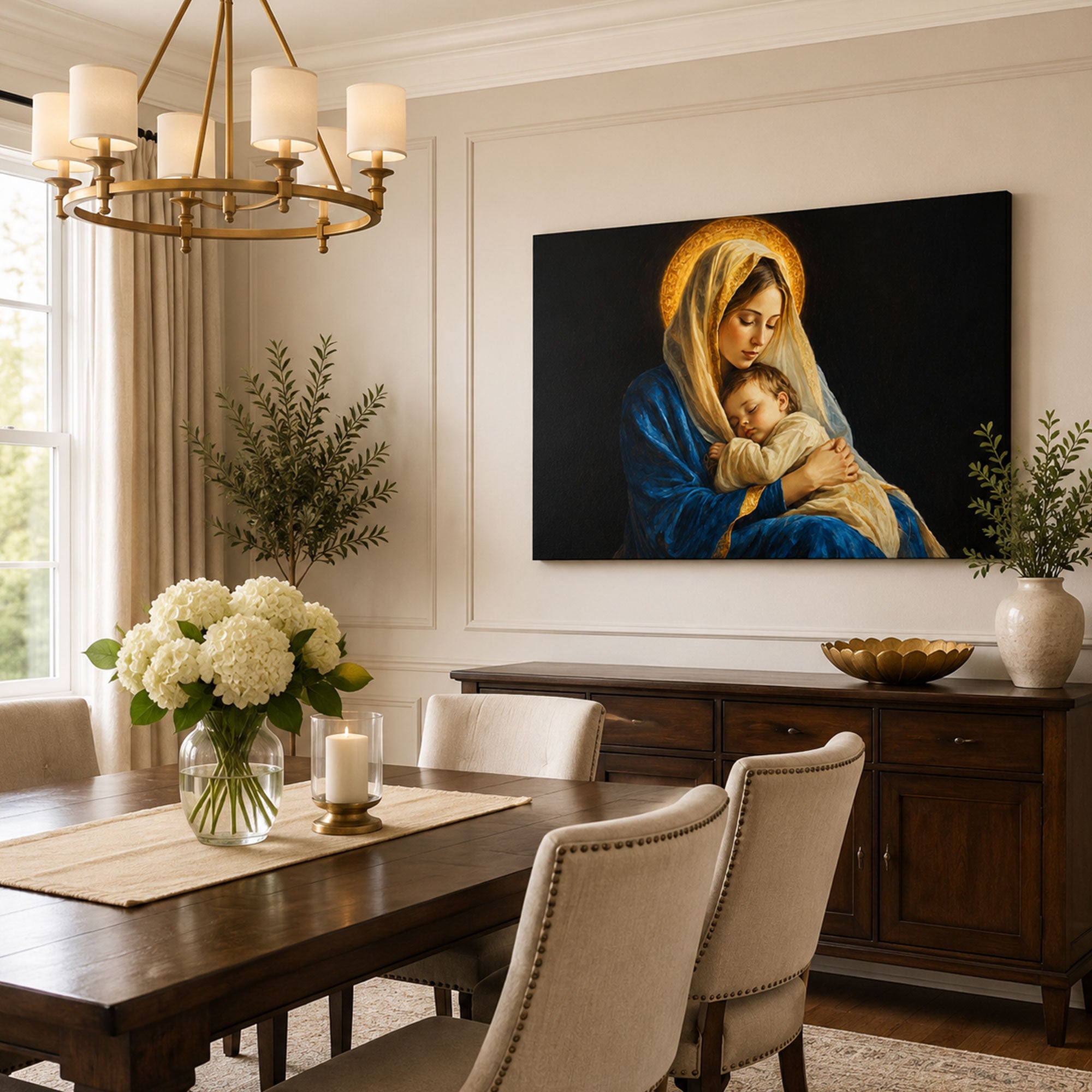 Virgin Mary Holding Sleeping Baby Jesus Canvas Print, Catholic Home Decor