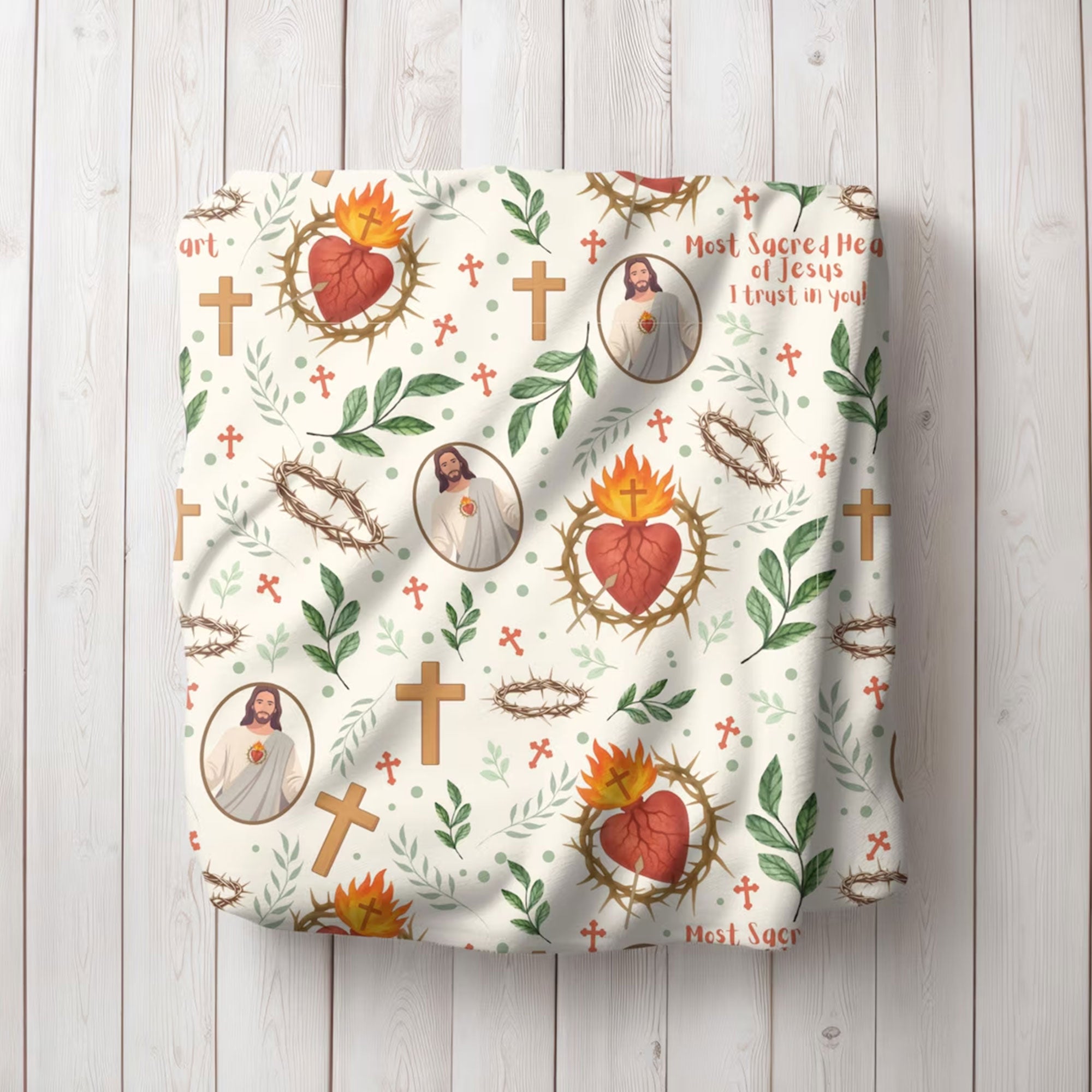 Sacred Heart of Jesus Fleece Blanket, Catholic Faith Throw, Jesus I Trust in You Gift