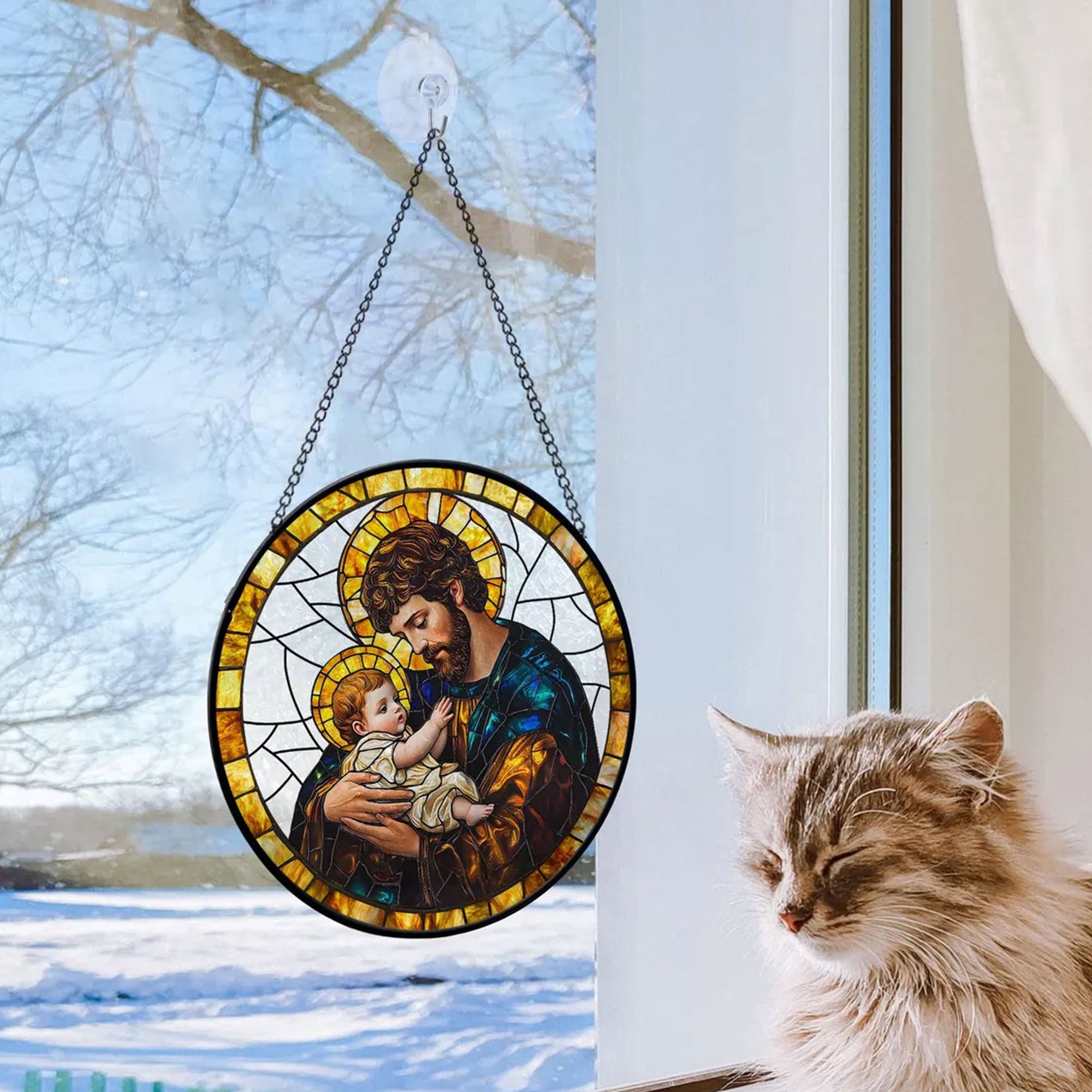 Saint Joseph and Baby Jesus Suncatcher, Catholic Window Decor