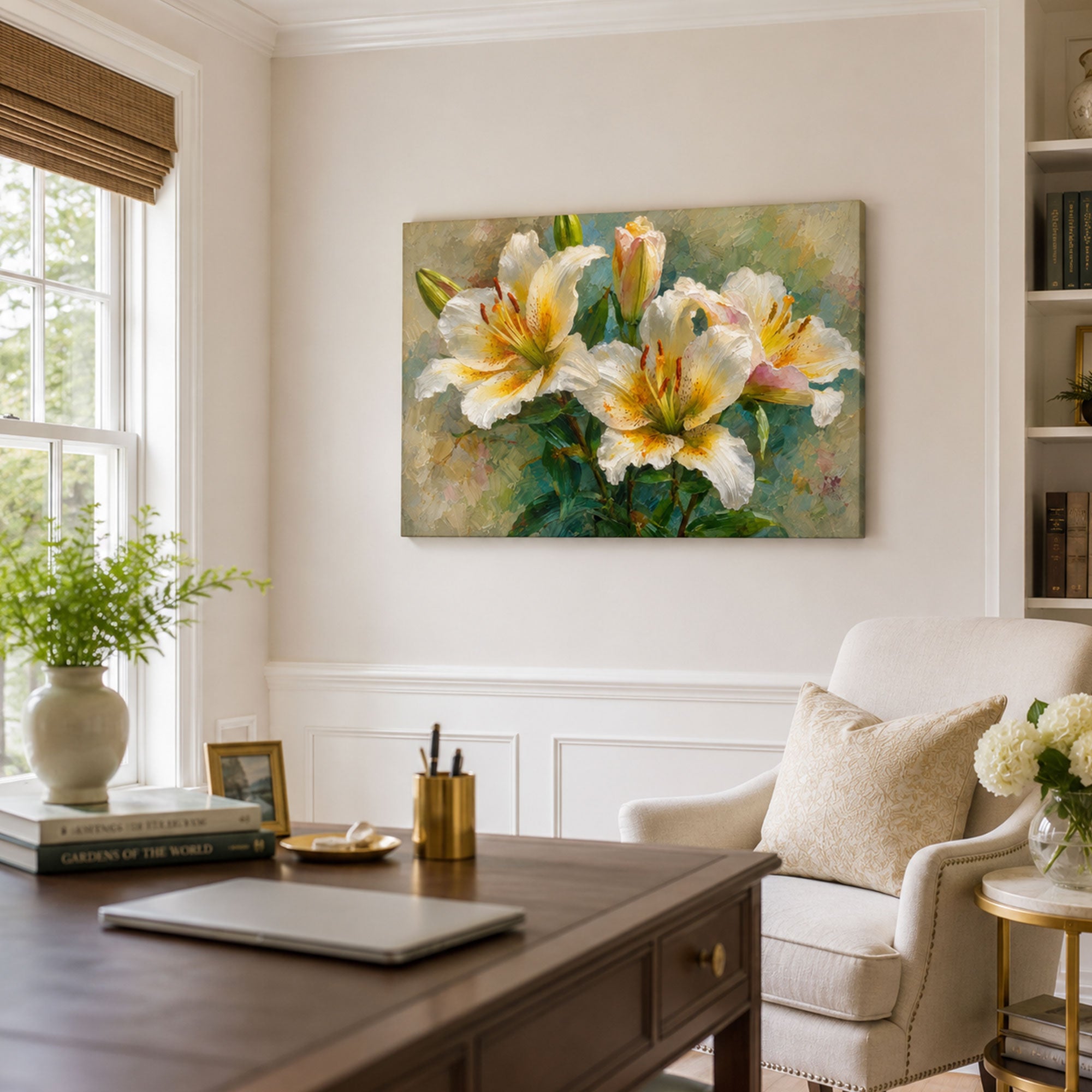 White Lily Floral Canvas Print, Elegant Home Decor