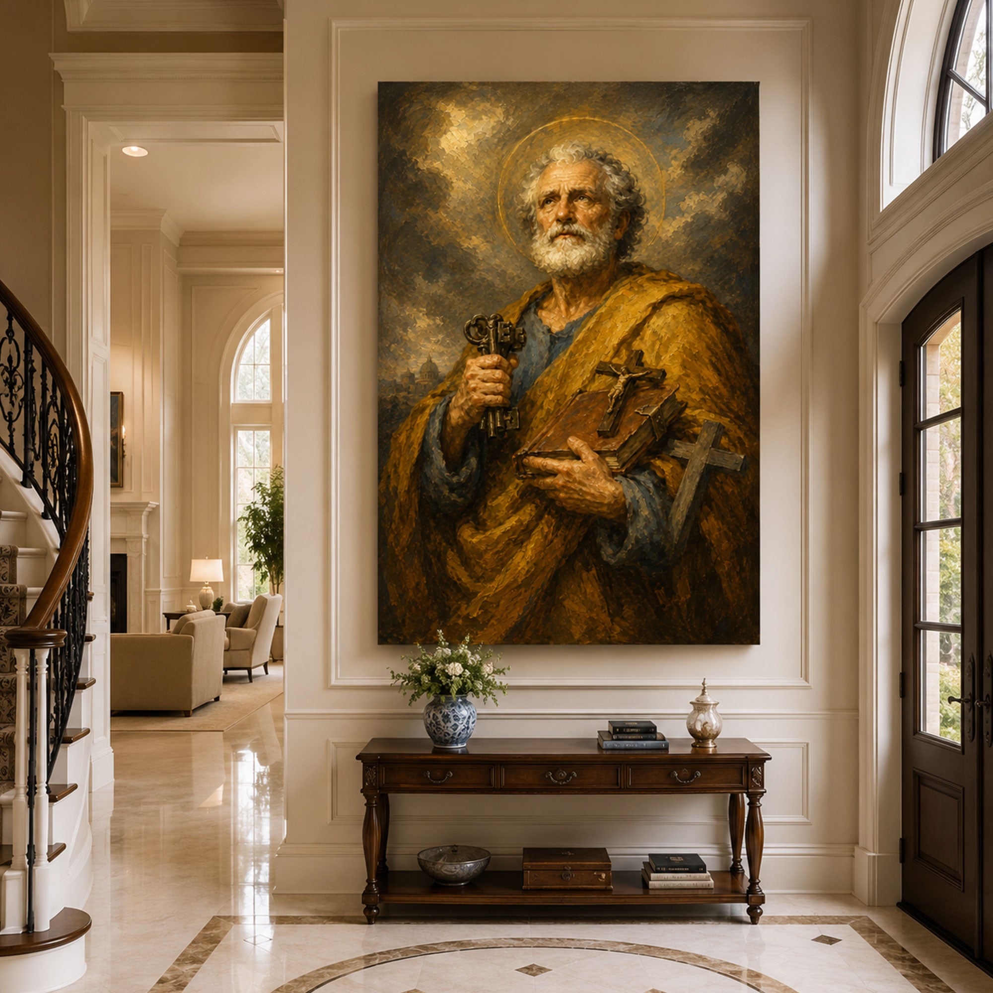 Saint Peter with Keys Canvas Print, Catholic Apostle Wall Art, Faith Home Decor Gift