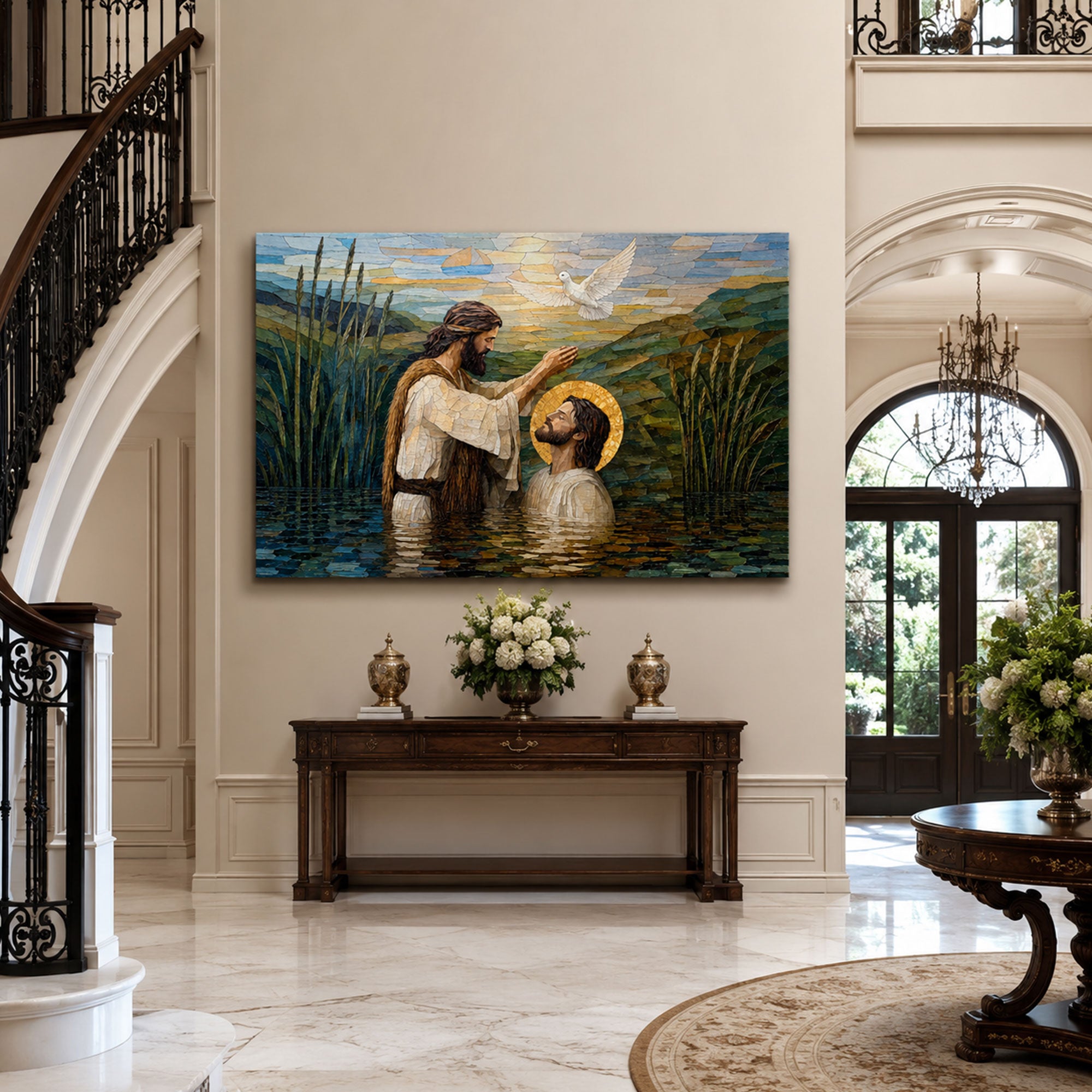Baptism of Jesus Canvas Print, Catholic Christian Wall Art, Faith Home Decor Gift