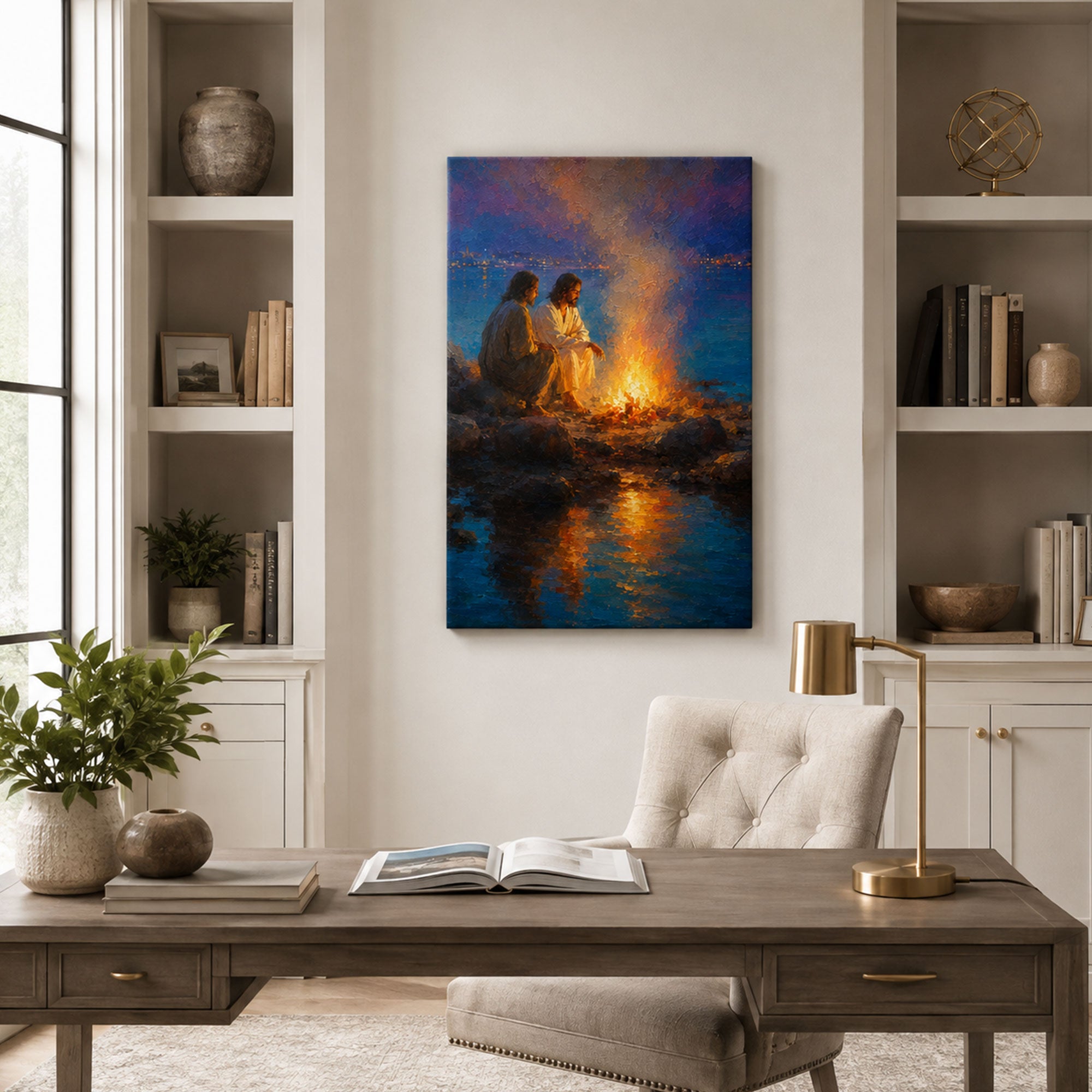 Jesus and Peter by the Sea Canvas Print, Feed My Sheep John 21 Christian Wall Decor, Faith Gift