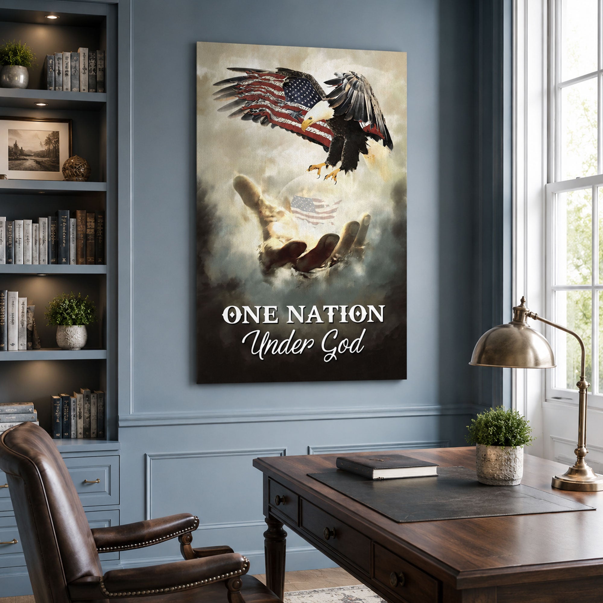 One Nation Under God Canvas Print, Patriotic Christian Wall Art, American Faith Decor, Inspirational Scripture Artwork