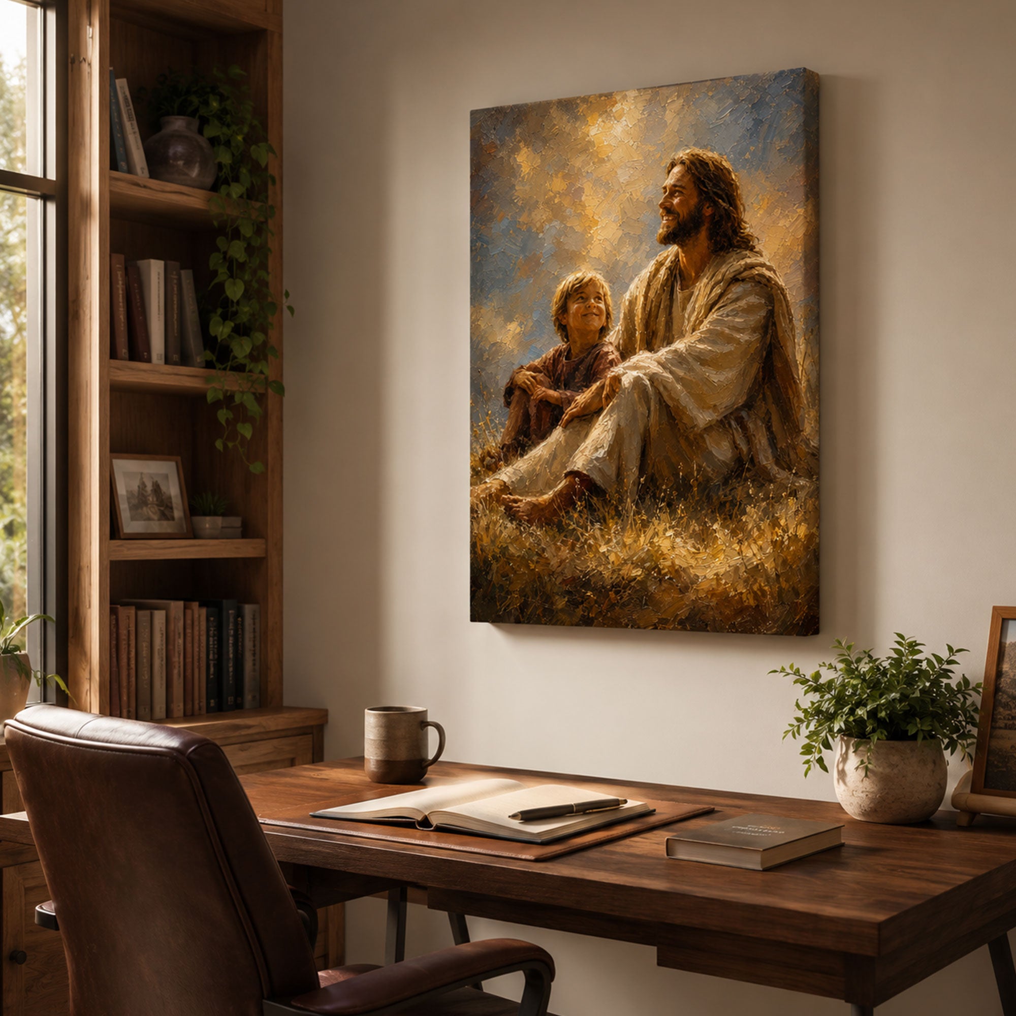 Jesus with Child Canvas Print, Christian Faith Wall Art, Peaceful Family Home Decor Gift