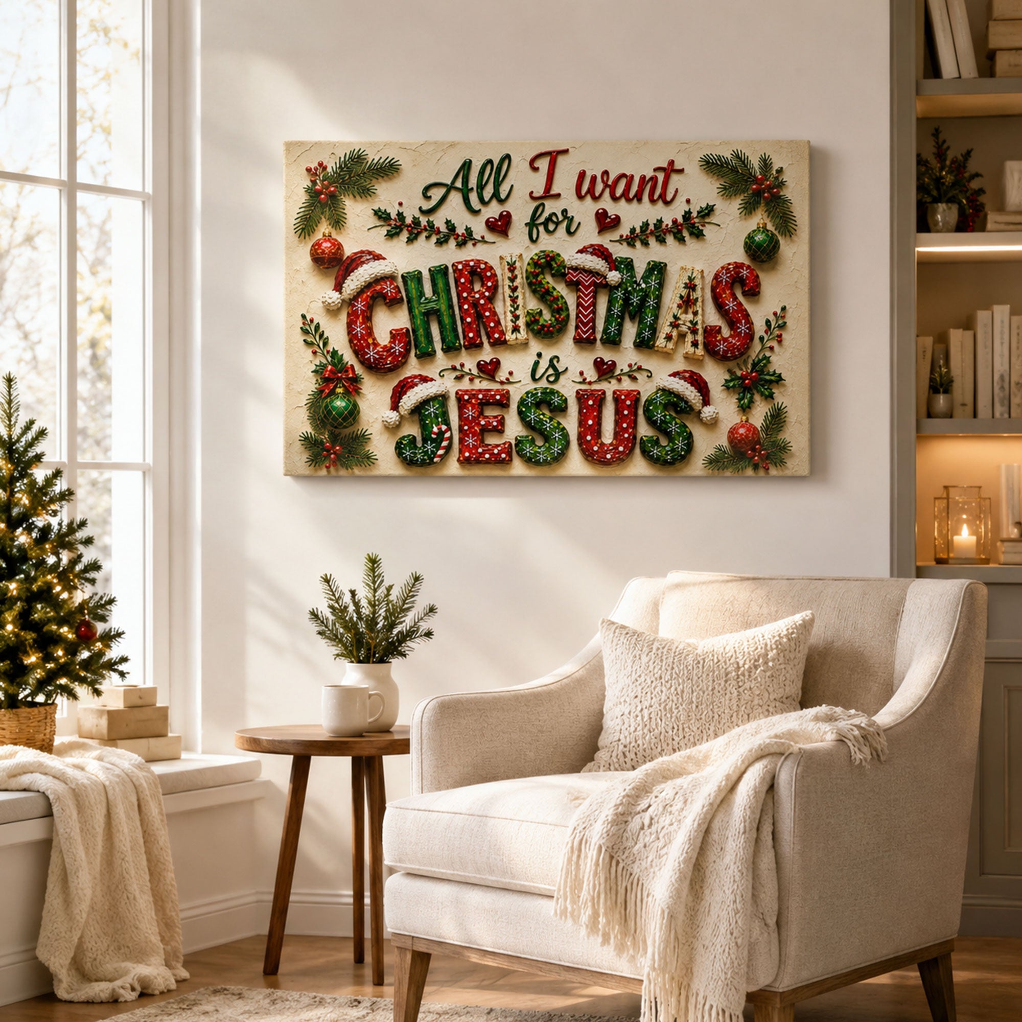 All I Want for Christmas Is Jesus Canvas Print, Christian Christmas Wall Decor, Faith Gift