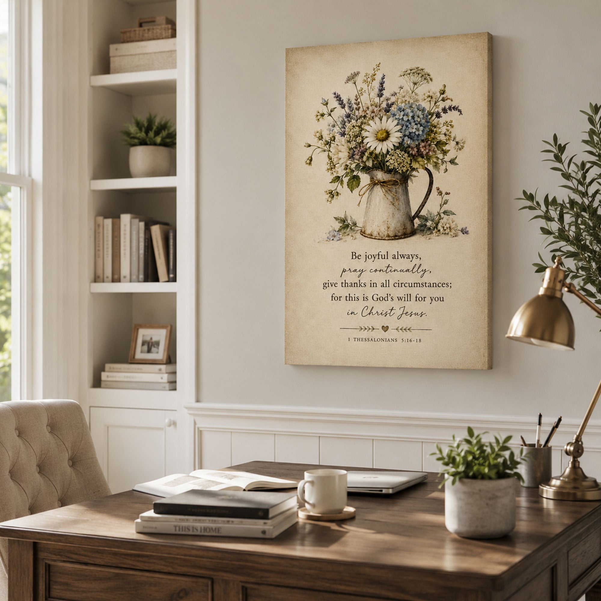 1 Thessalonians 5:16 18 Canvas Print, Joyful Prayer Floral Christian Home Decor