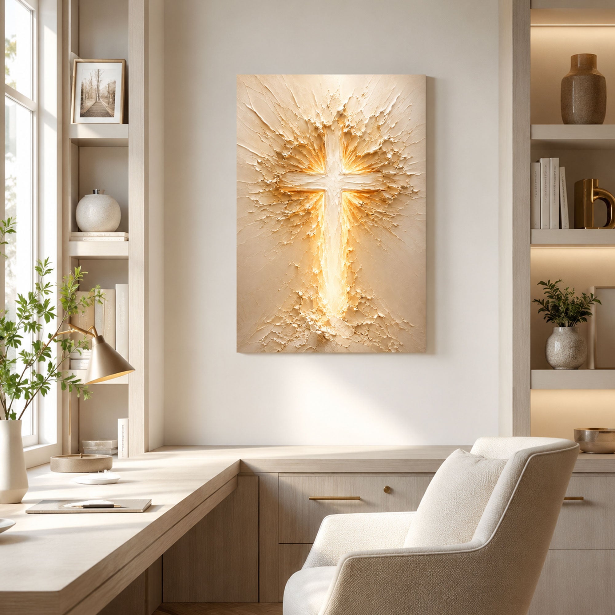 Radiant Cross of Christ Canvas Print, Christian Wall Decor, Light of Faith Gift
