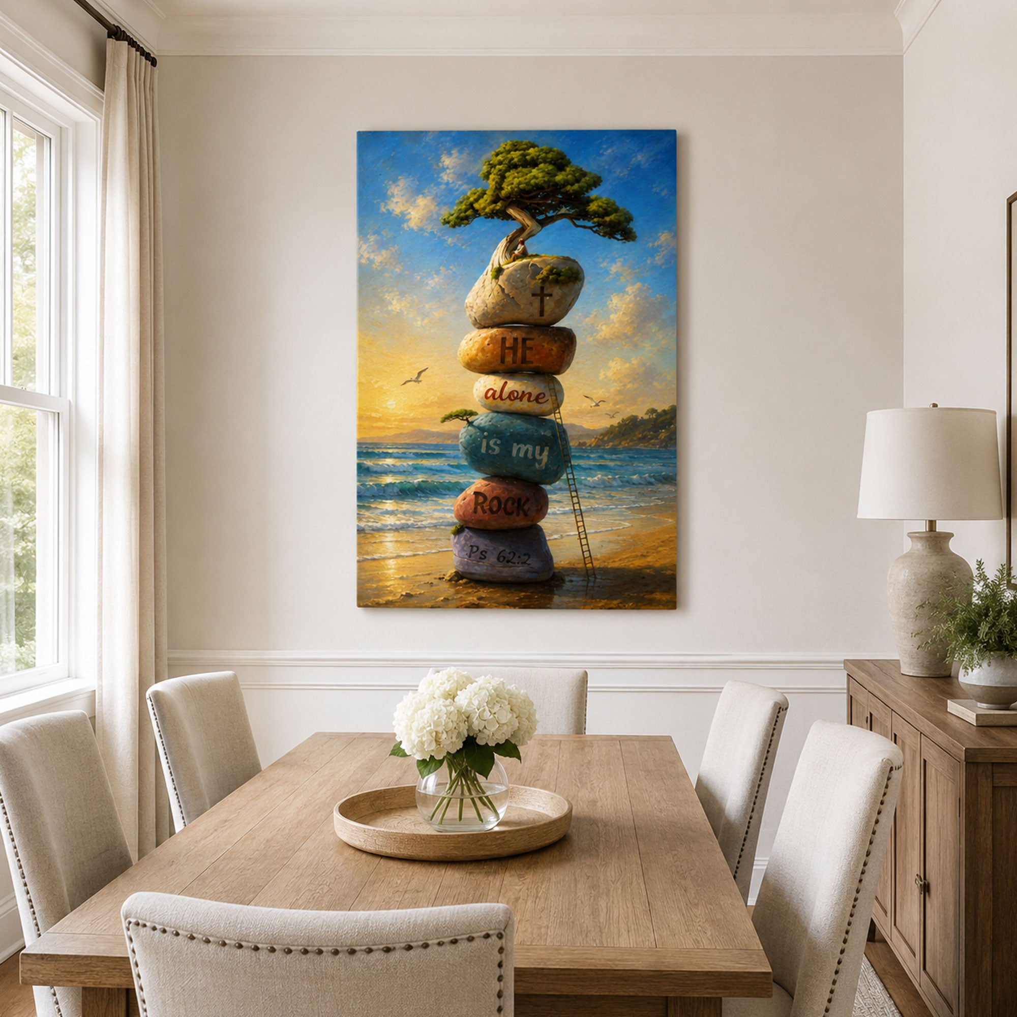 He Alone Is My Rock Canvas Print, Psalm 62:2 Christian Wall Decor, Faith and Strength Gift