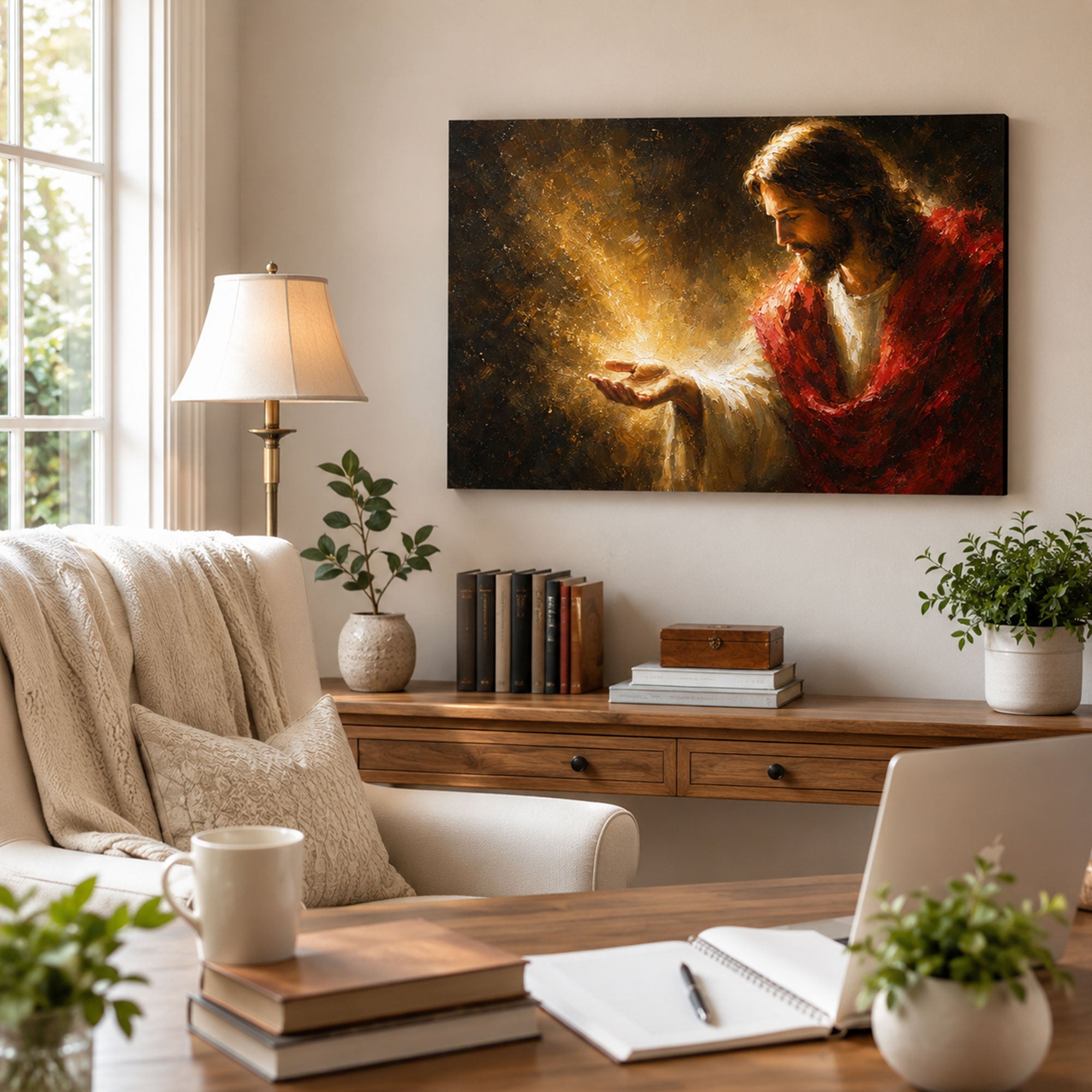 Jesus Holding the Light Canvas Print, Warm Christian Faith Decor