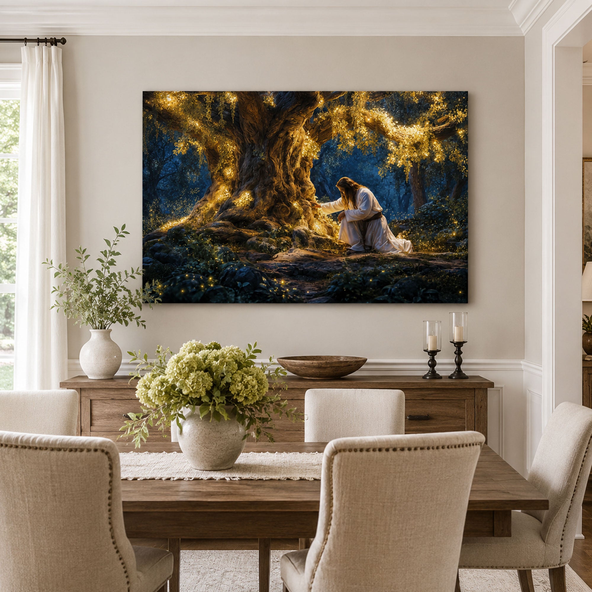 Jesus Praying Beneath the Olive Tree Canvas Print, Gethsemane Night Art