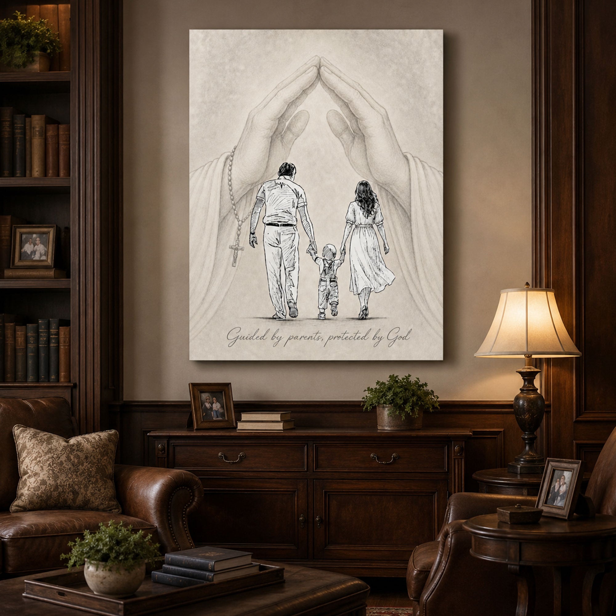 Guided by Parents Protected by God Canvas Print, Christian Family Wall Art, Inspirational Faith Home Decor