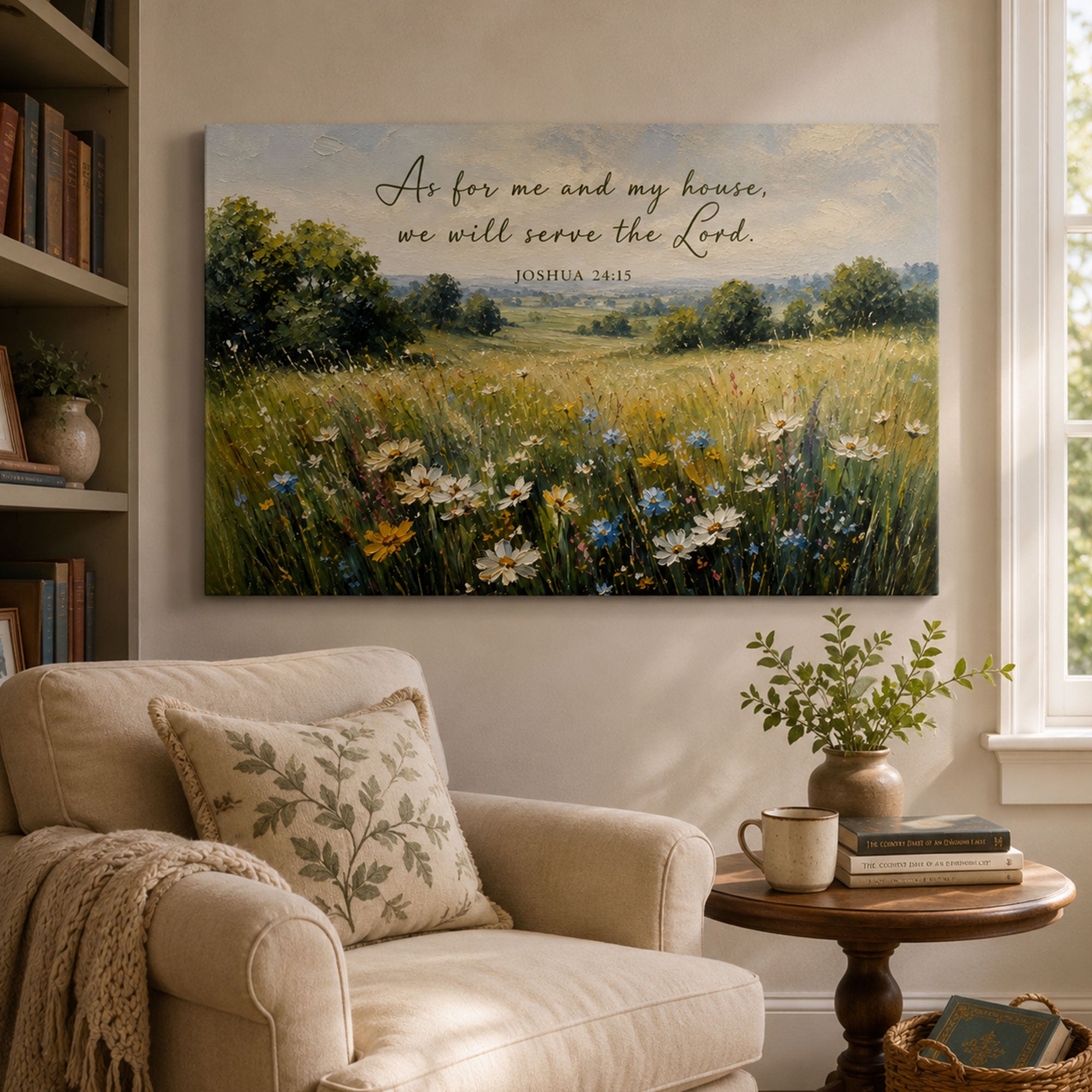 As for Me and My House Joshua 24:15 Canvas Print, Christian Scripture Wall Art, Family Faith Home Decor