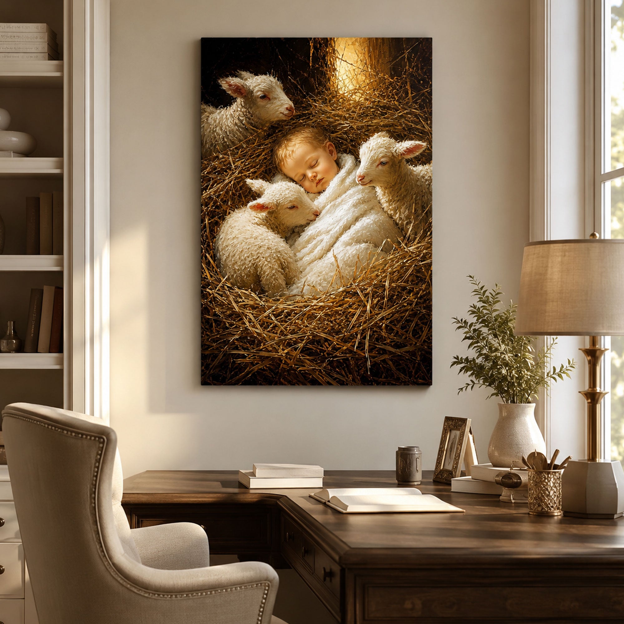 Lamb of God Baby Jesus Canvas Print, Nativity Christian Wall Art, Peaceful Faith Home Decor Gift