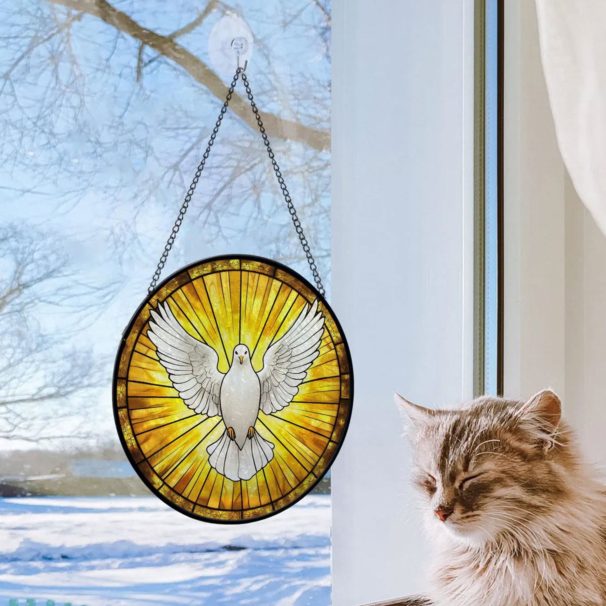 Glass Dove Suncatcher, Christian Window Hanging, Religious Home Decor Gift
