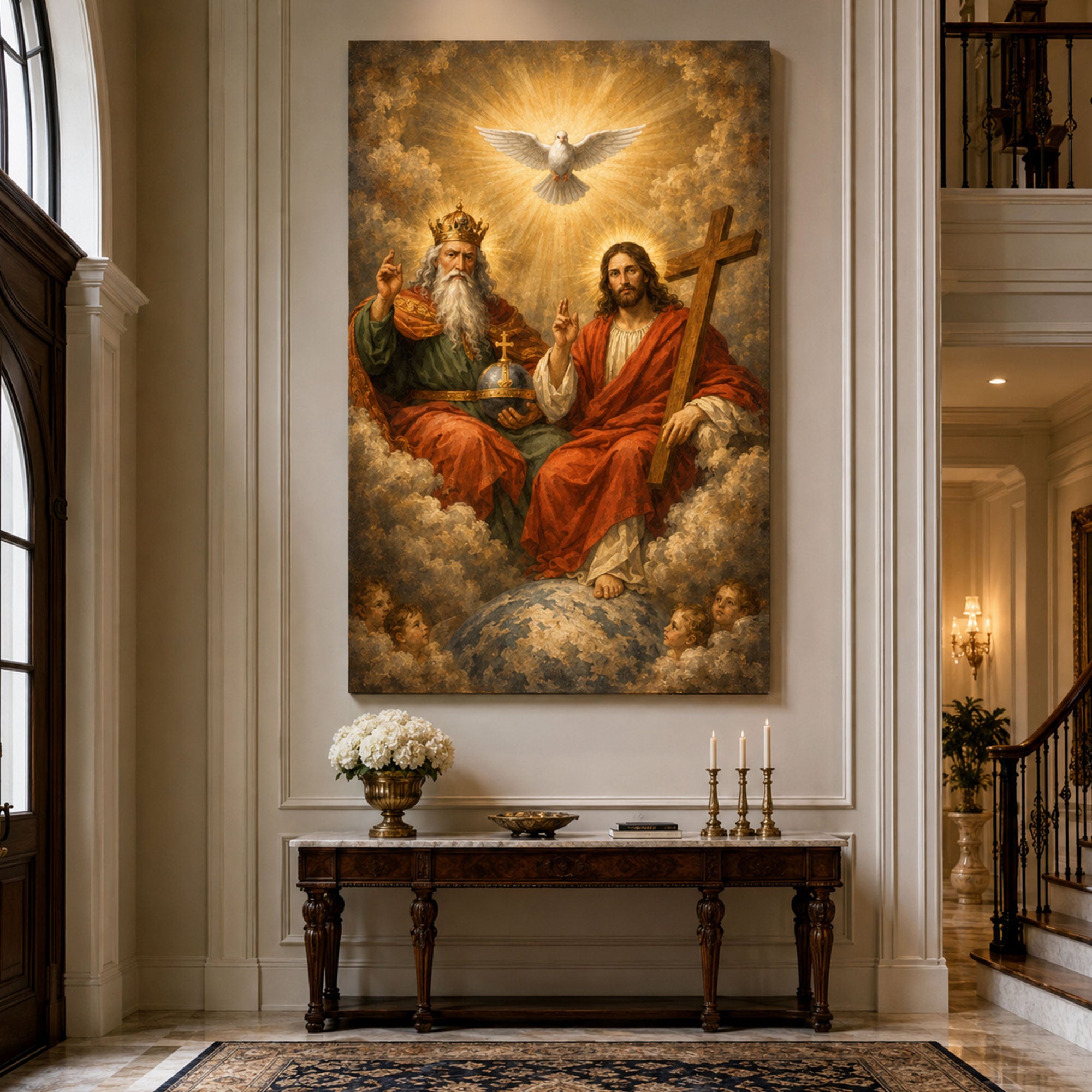The Most Holy Trinity Father Son and Holy Spirit Canvas Print, Christian Religious Wall Art, Sacred Faith Home Decor