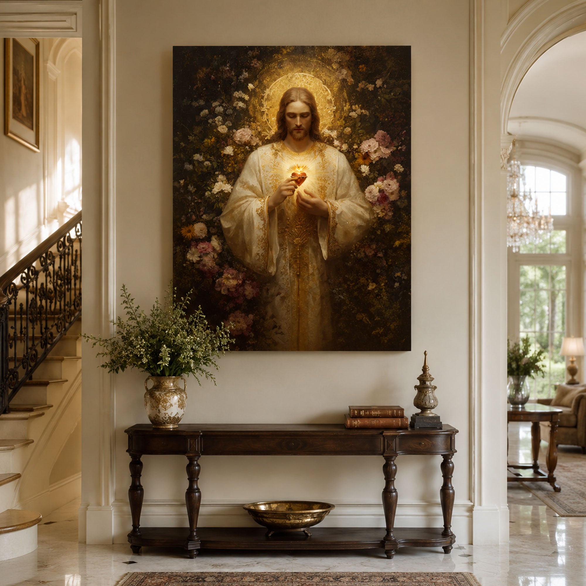 Sacred Heart of Jesus Canvas Print, Catholic Christian Wall Art, Divine Love Religious Home Decor, Faith Gift
