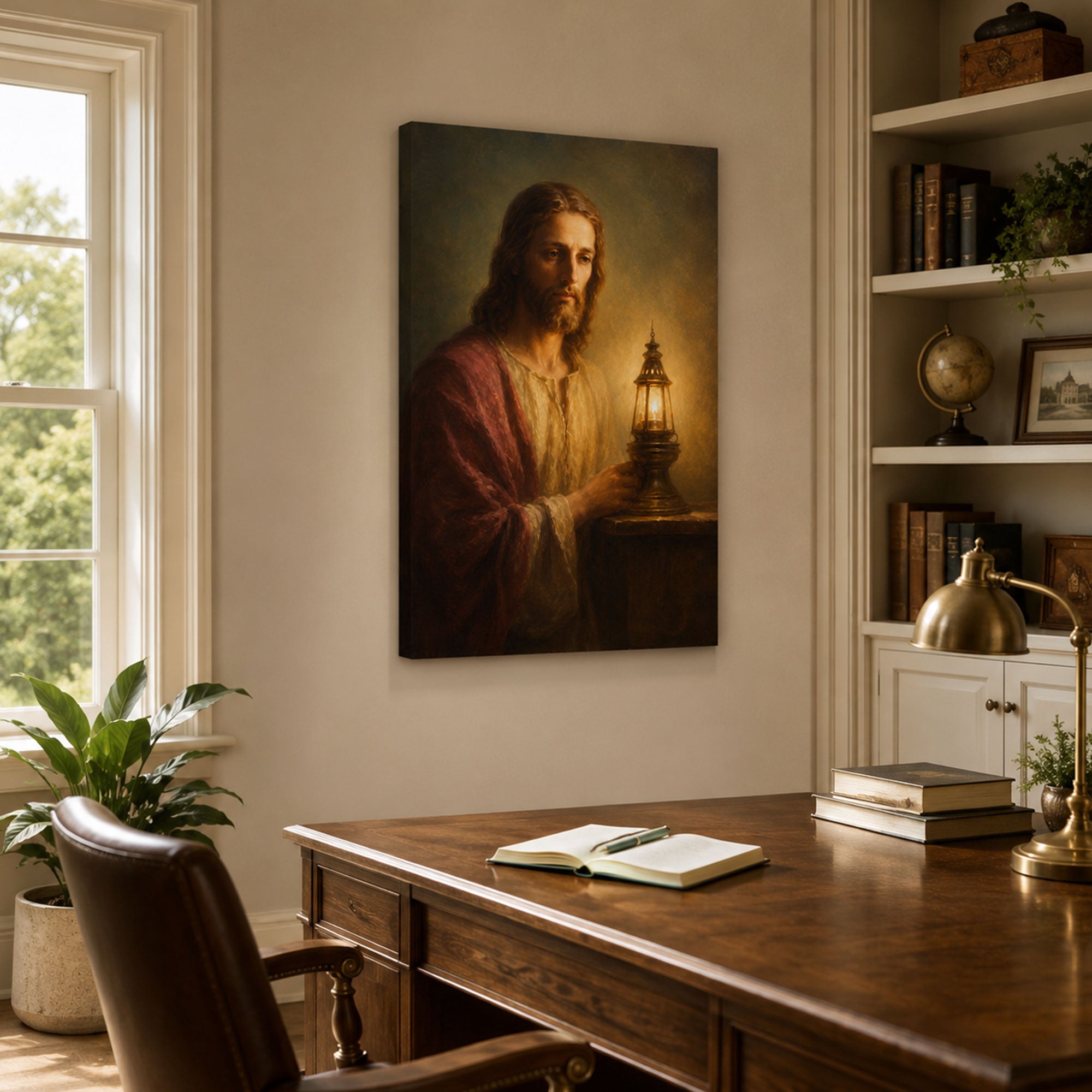 Jesus Light of the World Canvas Print, Christian Lantern Wall Art, Warm Faith Home Decor Gift