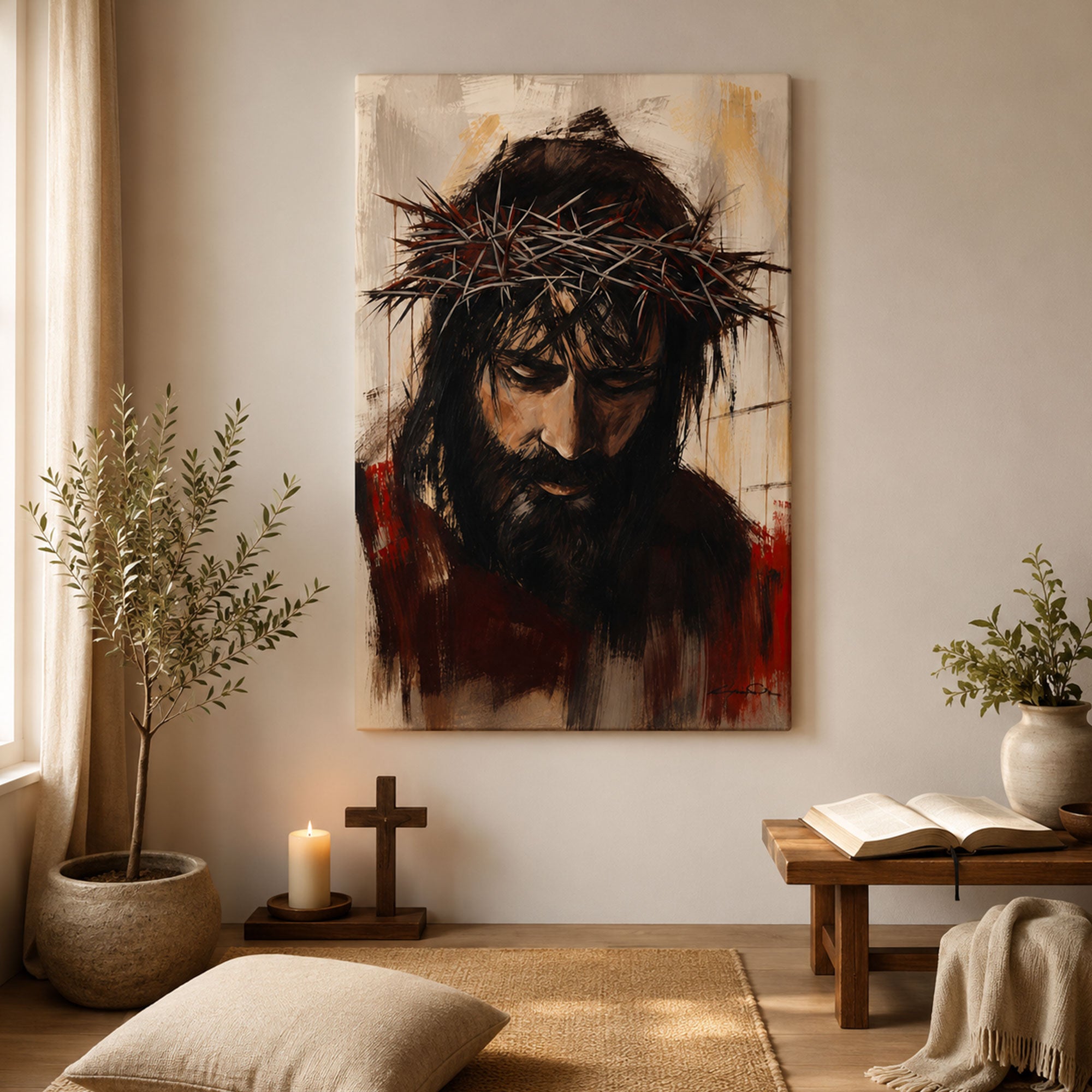 Crown of Thorns Jesus Canvas Print, Passion of Christ Christian Wall Art, Modern Catholic Home Decor