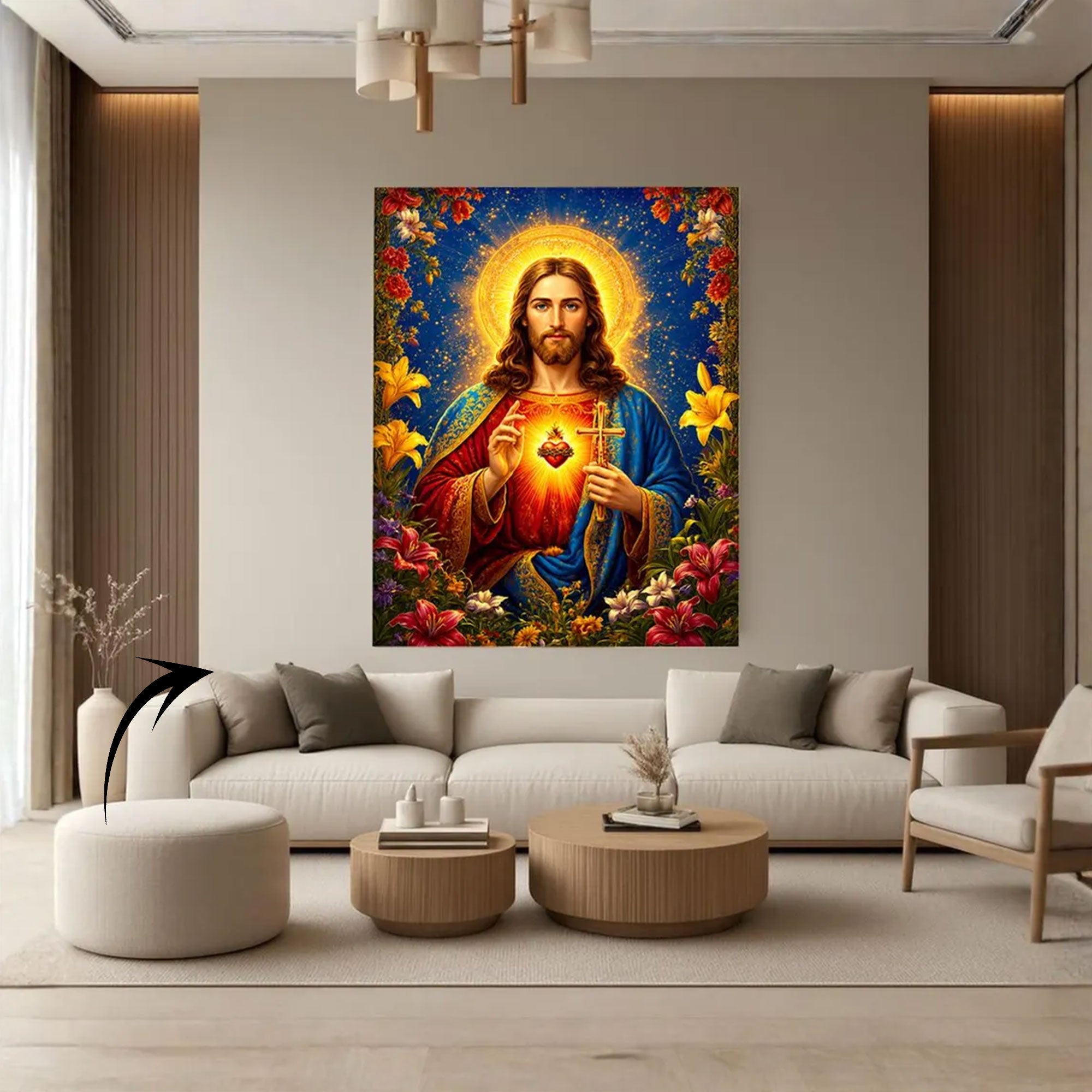 Sacred Heart Jesus Canvas Print Christian Floral Religious Wall Art Faith Inspired Home Decor