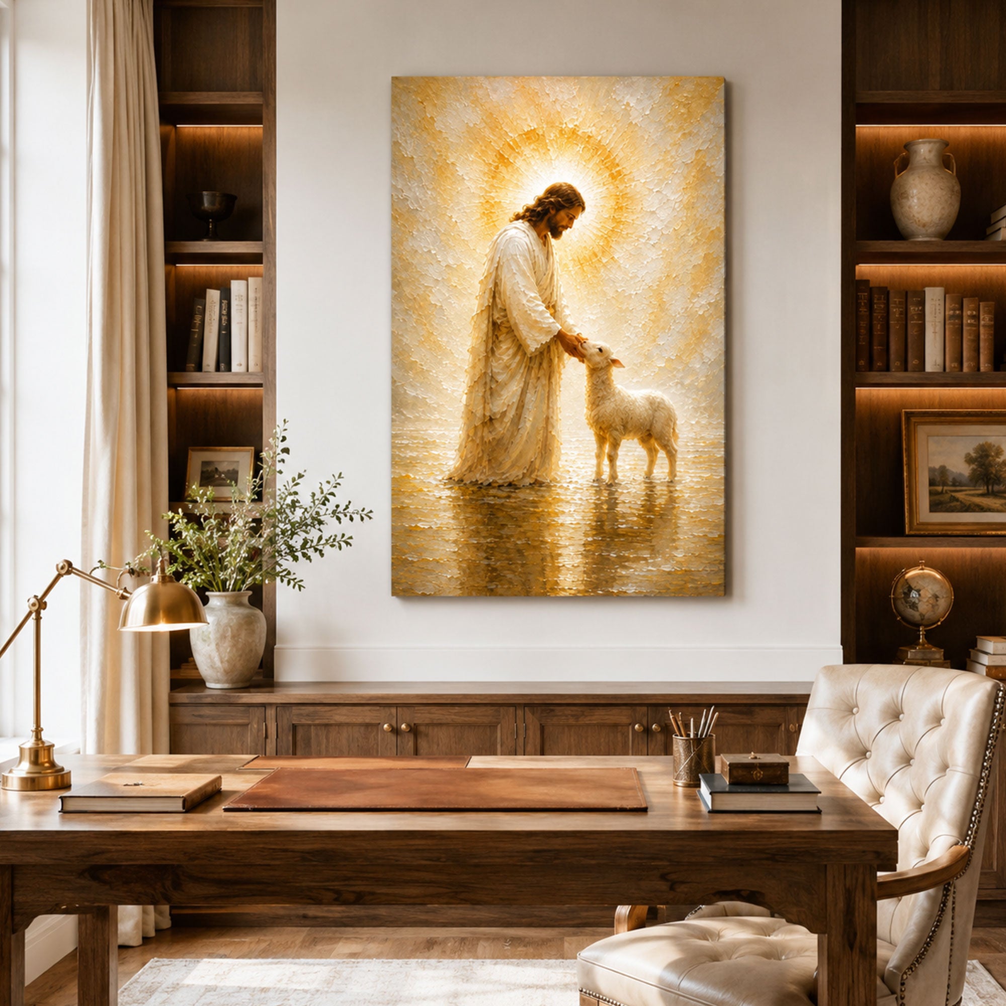 Jesus and the Lost Lamb Canvas Print, He Left the 99 Christian Wall Decor, Faith Gift
