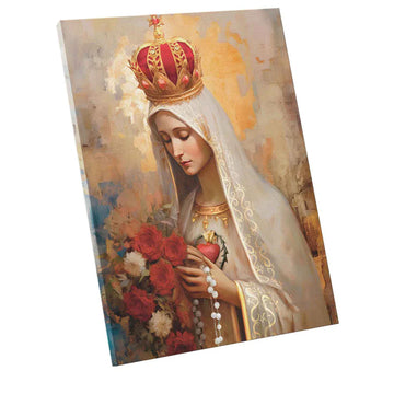 Our Lady of Fatima Canvas Print, Blessed Virgin Mary Wall Art, Catholic Religious Painting, Sacred Faith Decor