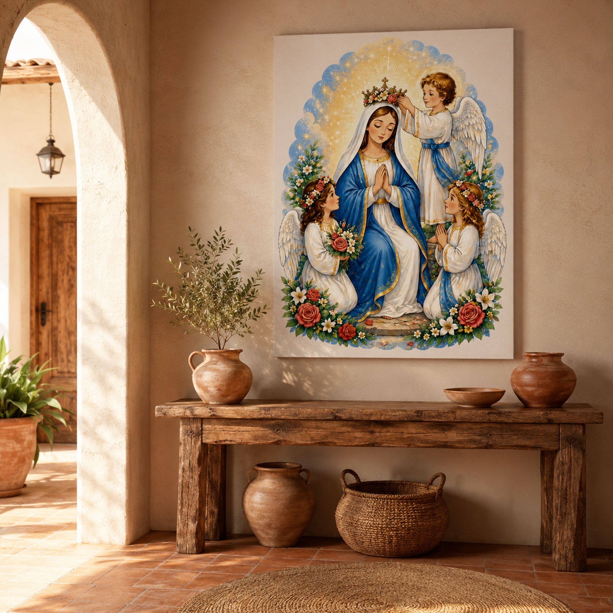 Coronation of the Blessed Virgin Canvas Print, Angelic Mary Christian Wall Art, Heavenly Catholic Faith Decor