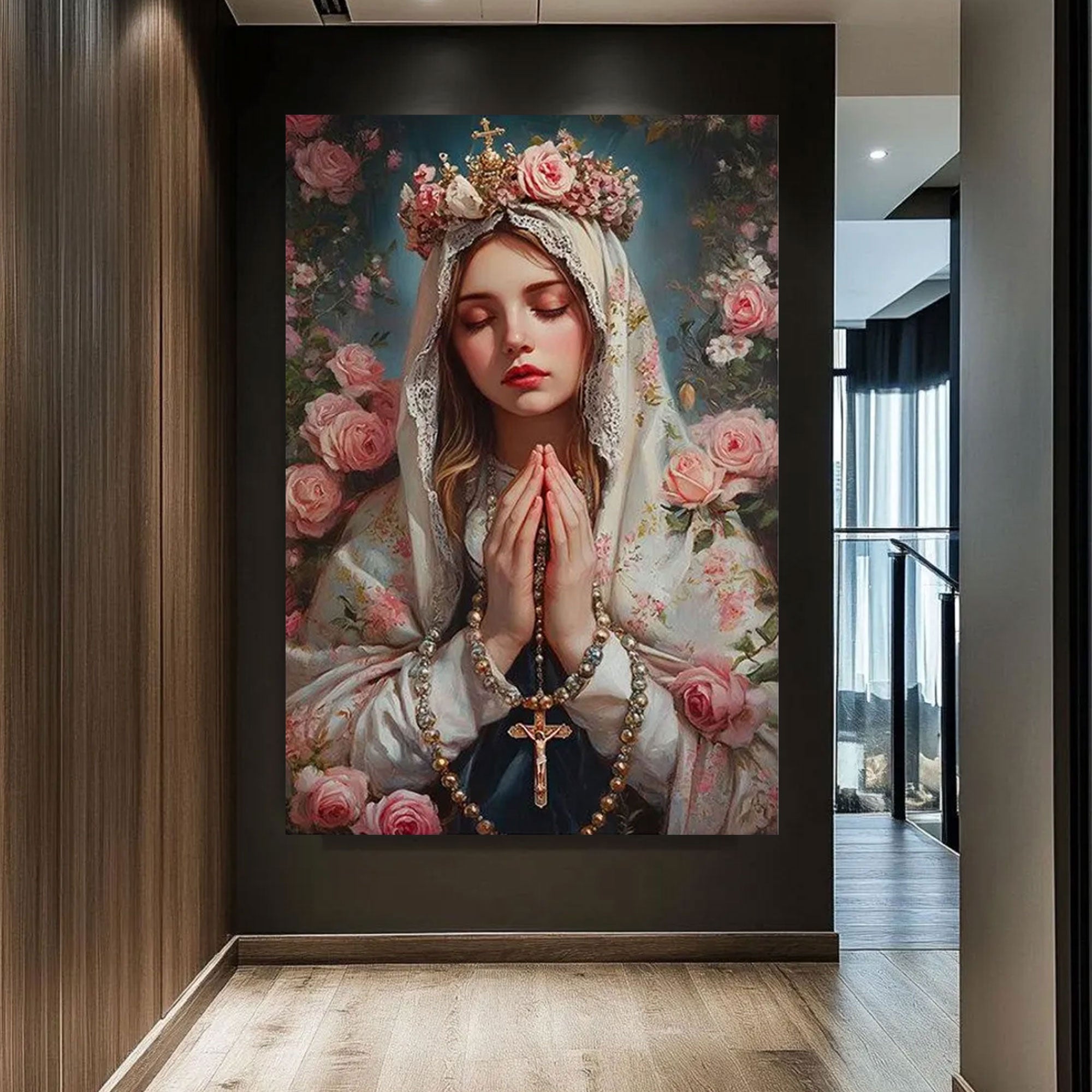 Virgin Mary Canvas Wall Art, Christian Religious Print, Sacred Serene Home Decor