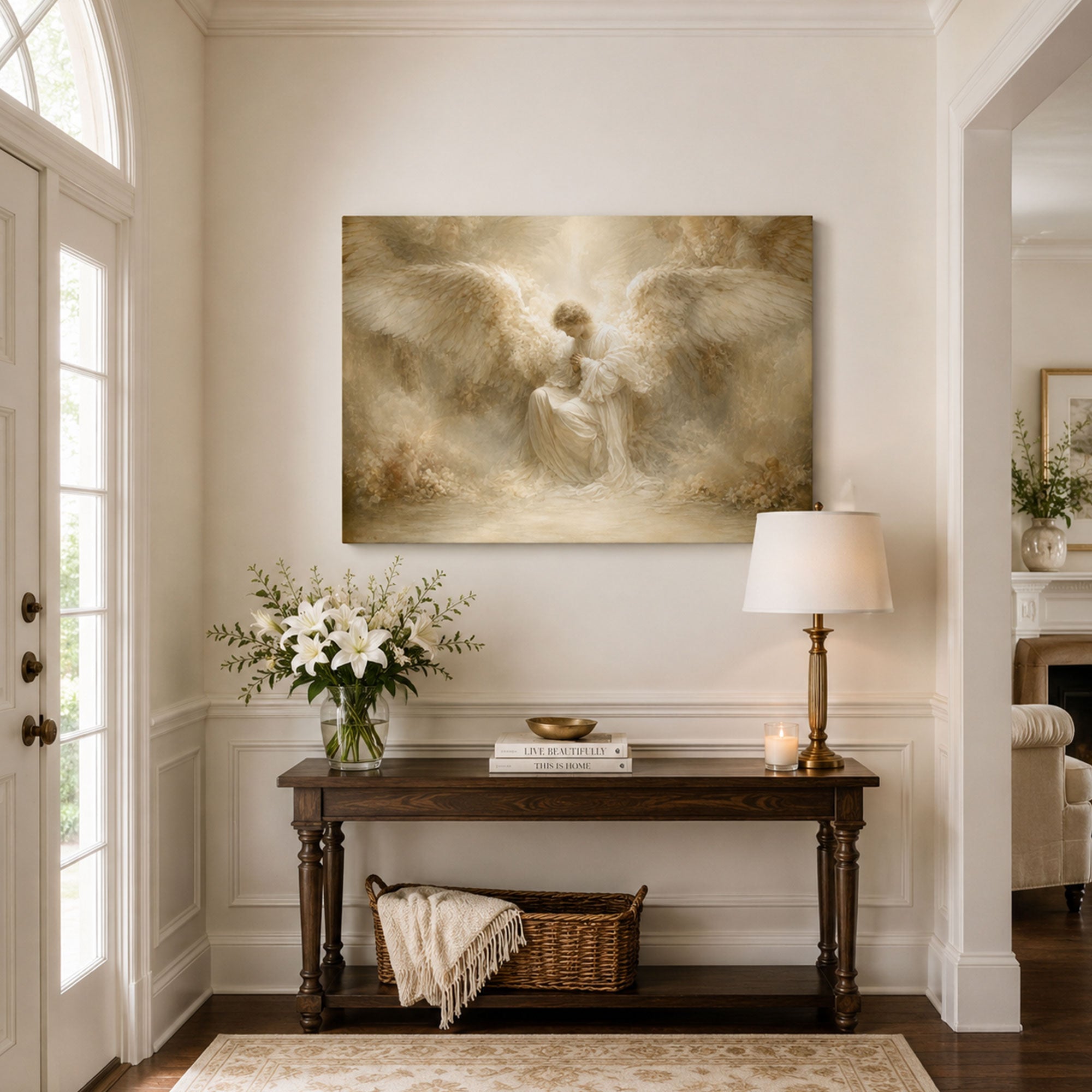 Angel Wings Prayer Canvas Print, Soft Christian Faith Wall Decor