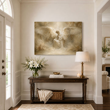 Angel Wings Prayer Canvas Print, Soft Christian Faith Wall Decor