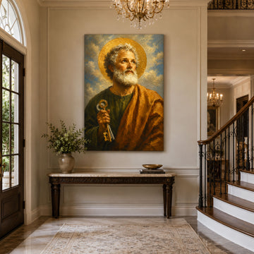 Saint Peter with Keys Canvas Print, Catholic Apostle Wall Art, Faith Home Decor Gift