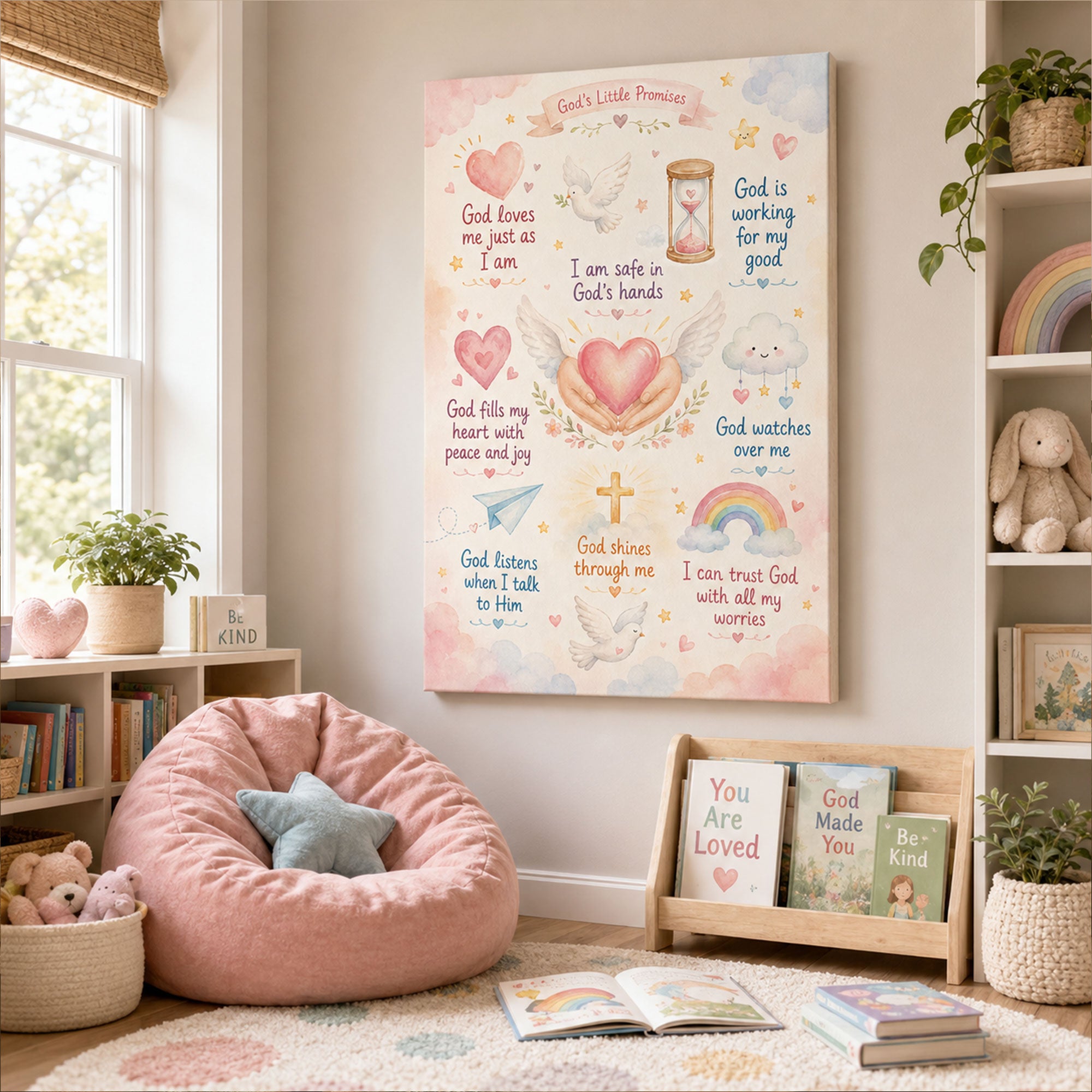 God’s Little Promises Christian Kids Wall Art Pastel Watercolor Nursery Faith Affirmation Canvas Print