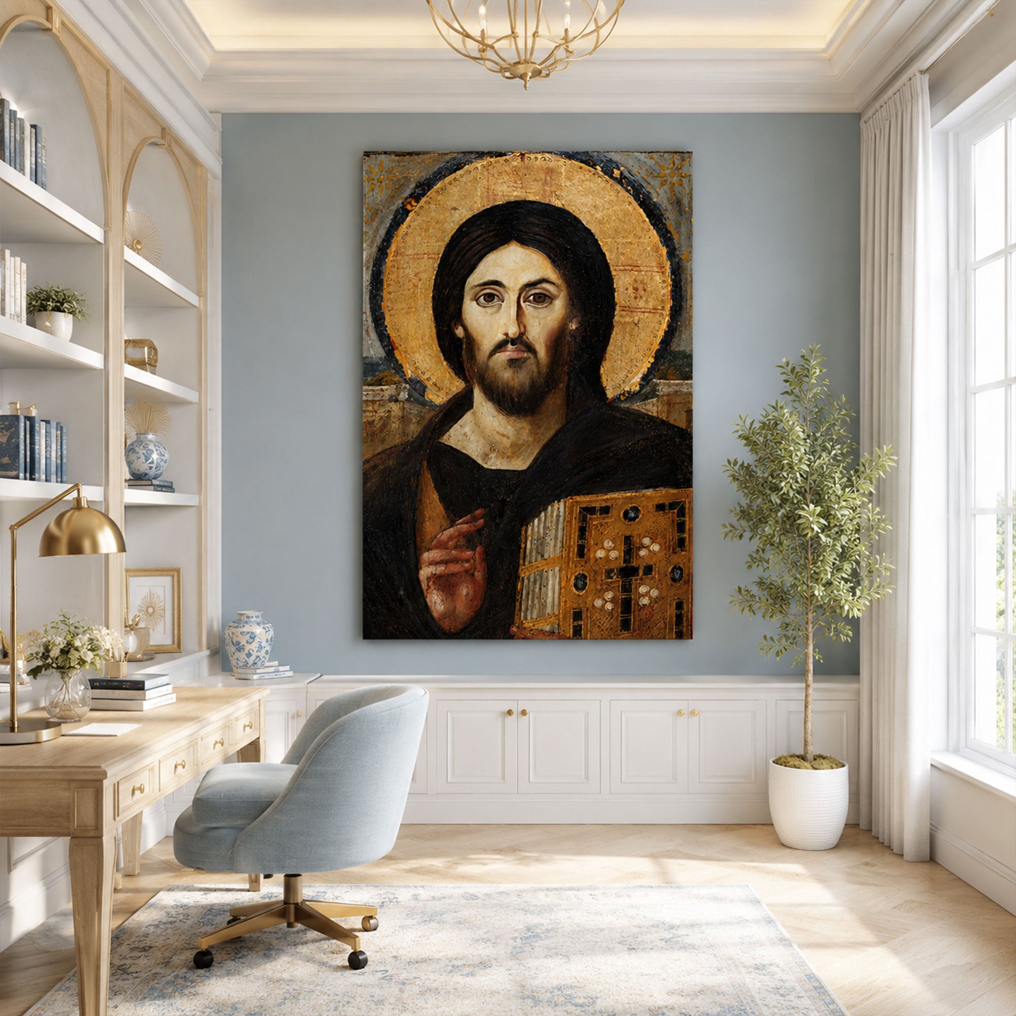 Jesus of Sinai Icon Canvas Print, Christ Pantocrator Orthodox Wall Art, Byzantine Christian Faith Decor, Ready to Hang