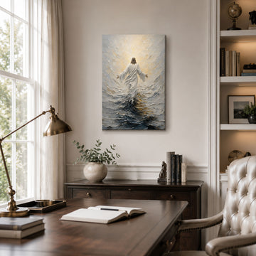 Jesus Above the Stormy Sea Canvas Print, Light Filled Christian Decor