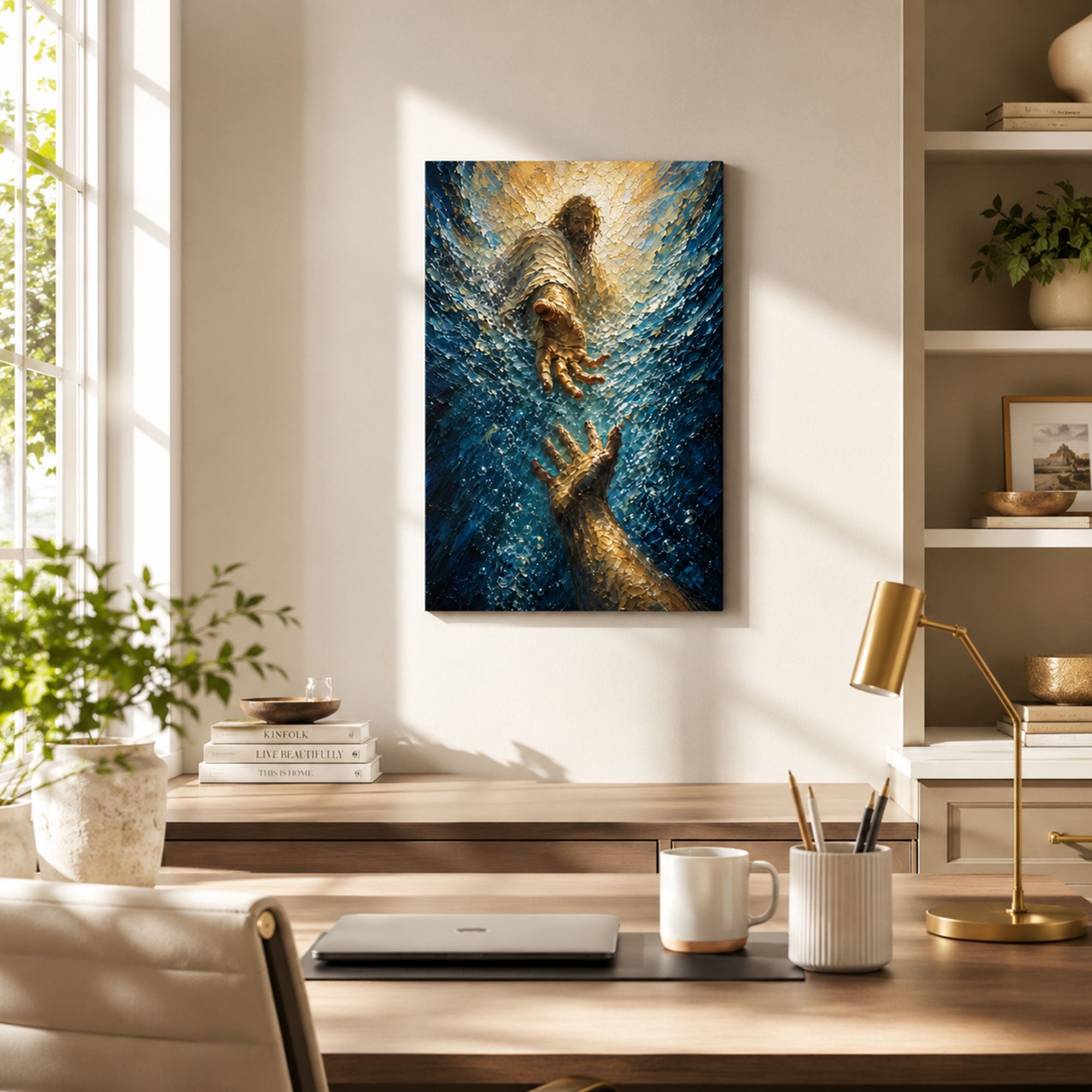 Jesus Saves Peter Canvas Print, Lord Save Me Matthew 14:30-31 Christian Wall Decor, Faith Gift