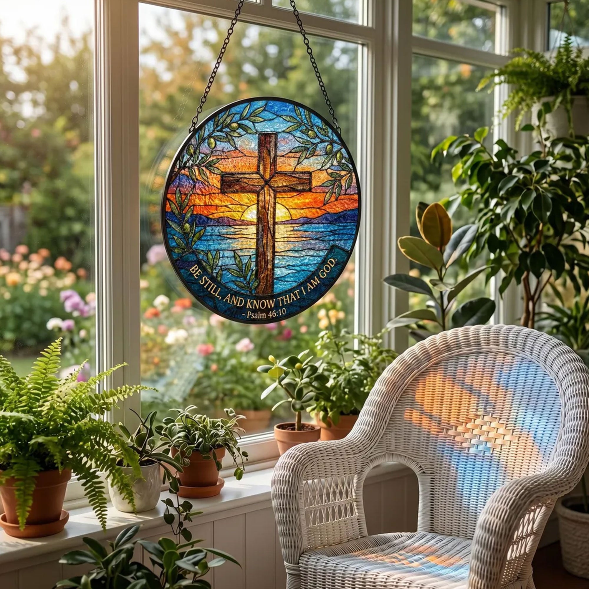 Psalm 46:10 Cross Suncatcher, Be Still and Know That I Am God, Christian Window Hanging