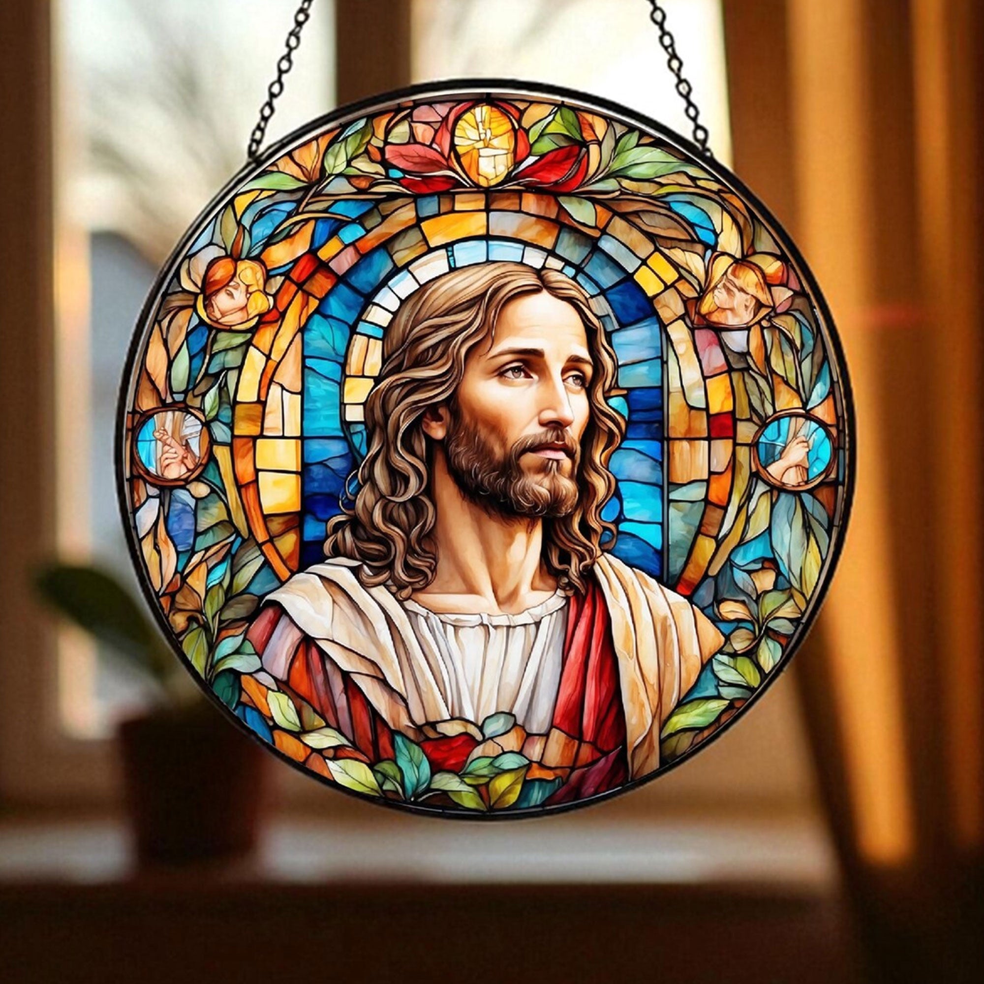 Jesus Christ Suncatcher, Christian Stained Glass Window Hanging, Religious Home Decor Gift