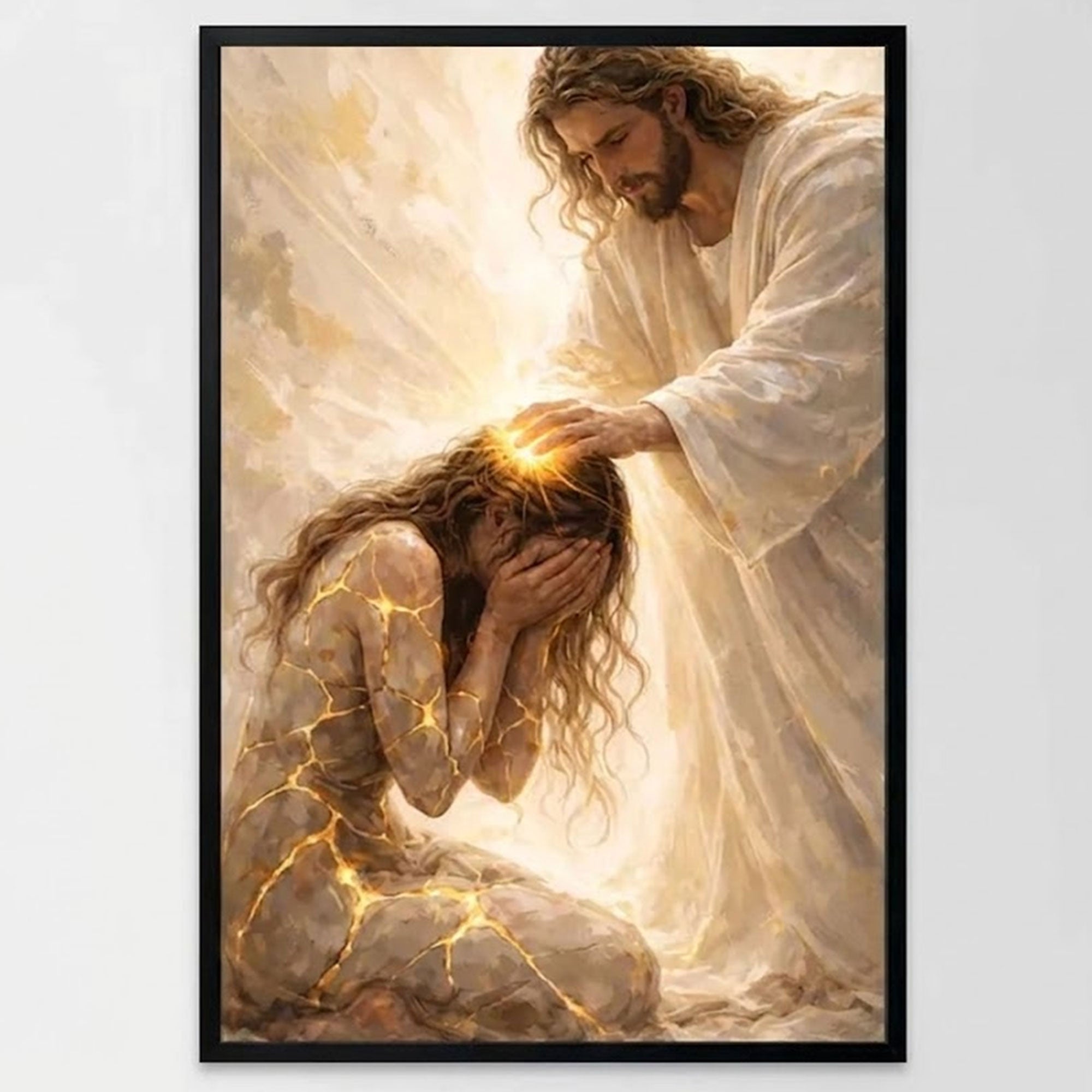 Healed By Him Canvas Print, Jesus and Woman Wall Art, Christian Healing Artwork, Religious Home Decor