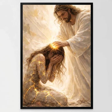 Healed By Him Canvas Print, Jesus and Woman Wall Art, Christian Healing Artwork, Religious Home Decor