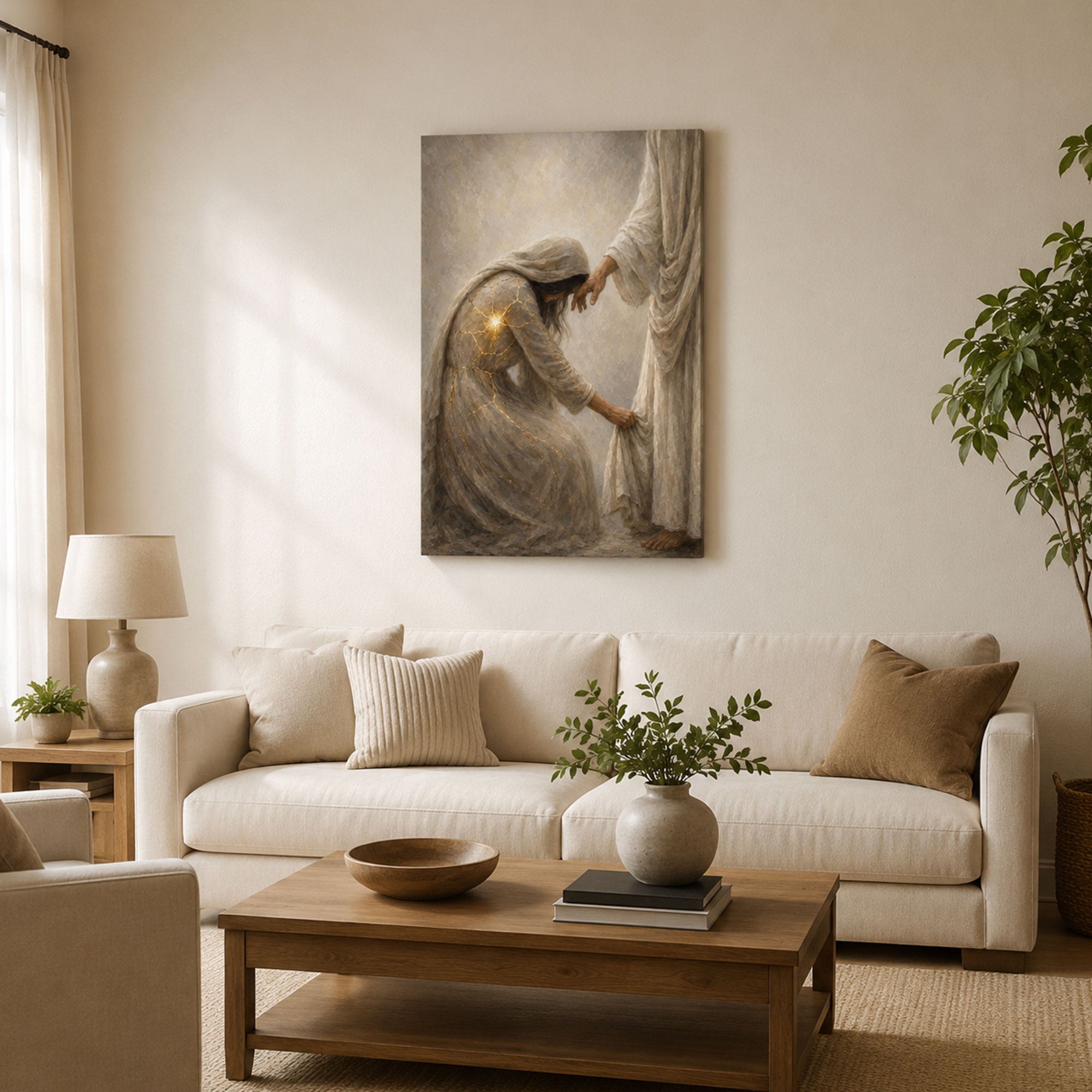 Jesus Healing the Woman Who Touched His Garment Canvas Print, Christian Faith Wall Art, Religious Home Decor Gift