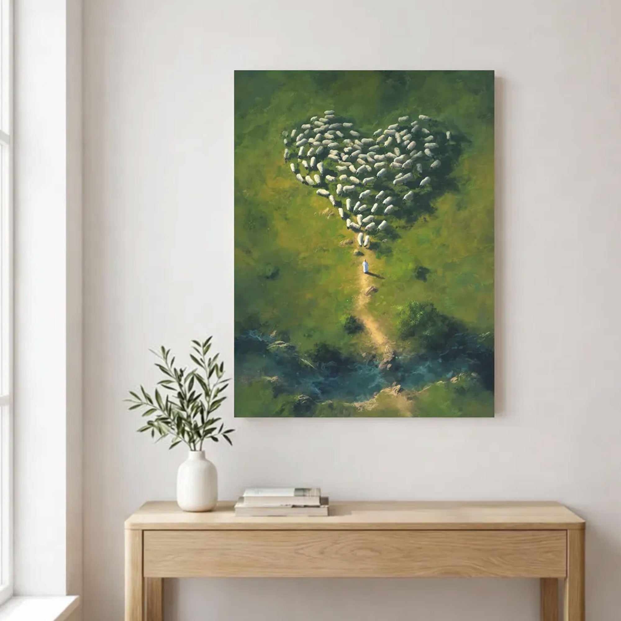 Jesus Shepherd Heart Flock Canvas Print, Christian Wall Art, Religious Faith Decor