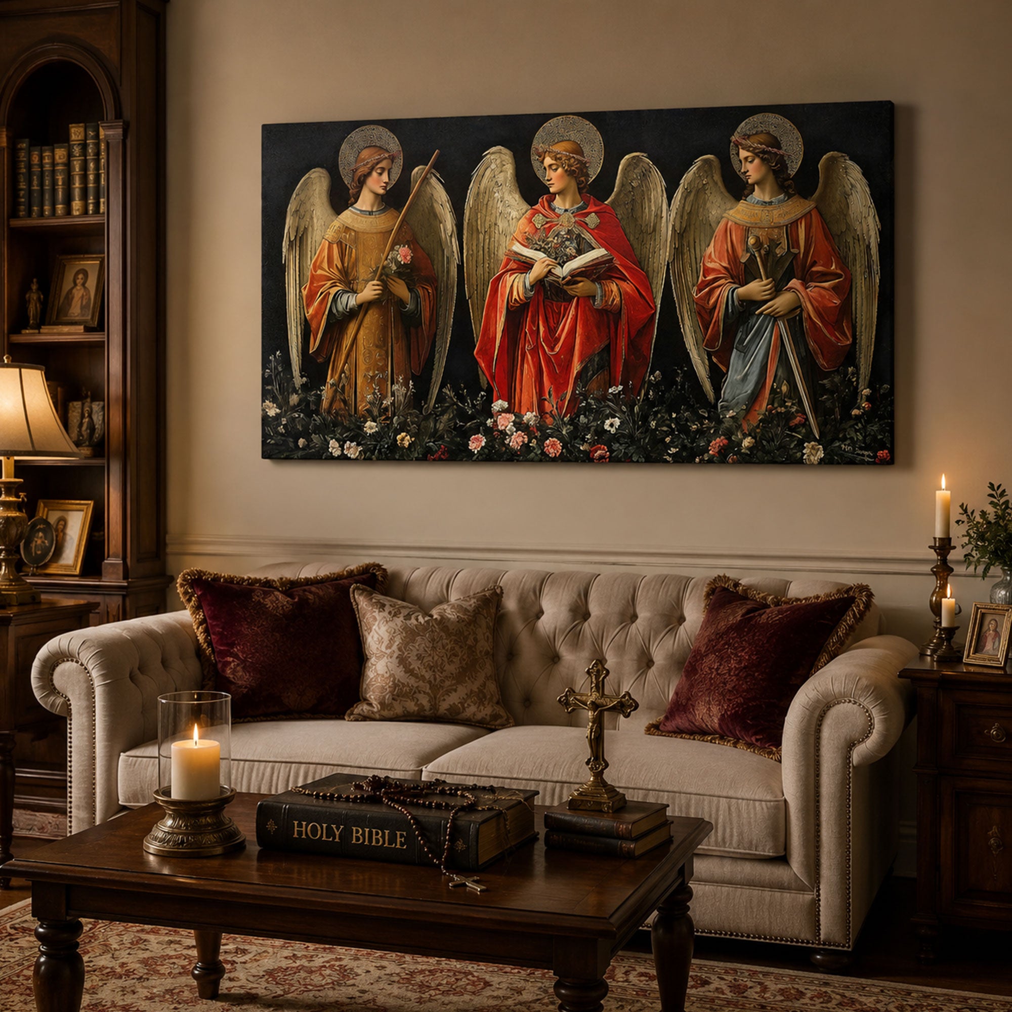 Three Angels Canvas Print, Catholic Angel Wall Art, Faith Home Decor