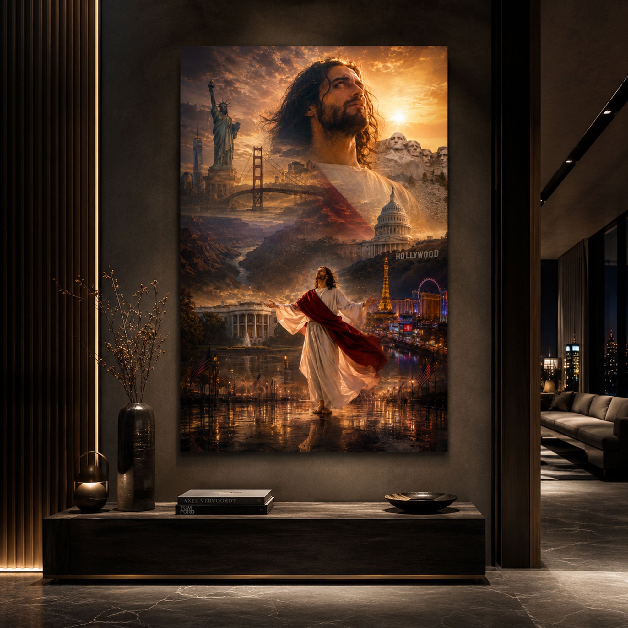 One Nation Under God Canvas Print, Jesus Over America Christian Wall Art, Inspirational Faith Decor, Patriotic Spiritual Artwork