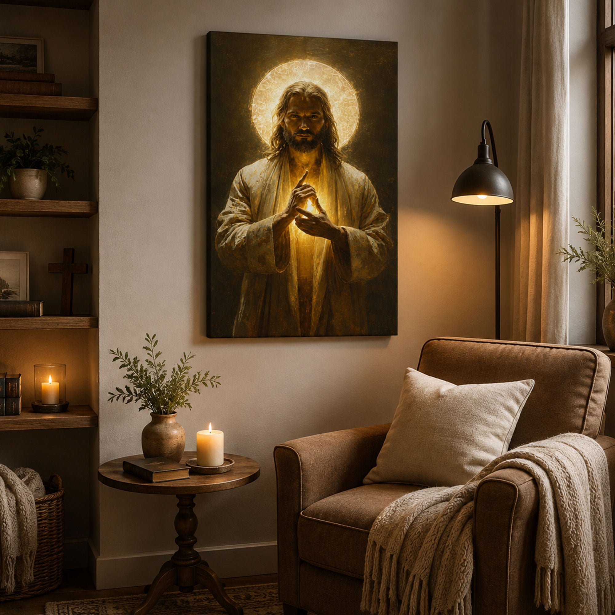 Jesus Light of the World Canvas Print, John 8:12 Christian Wall Decor