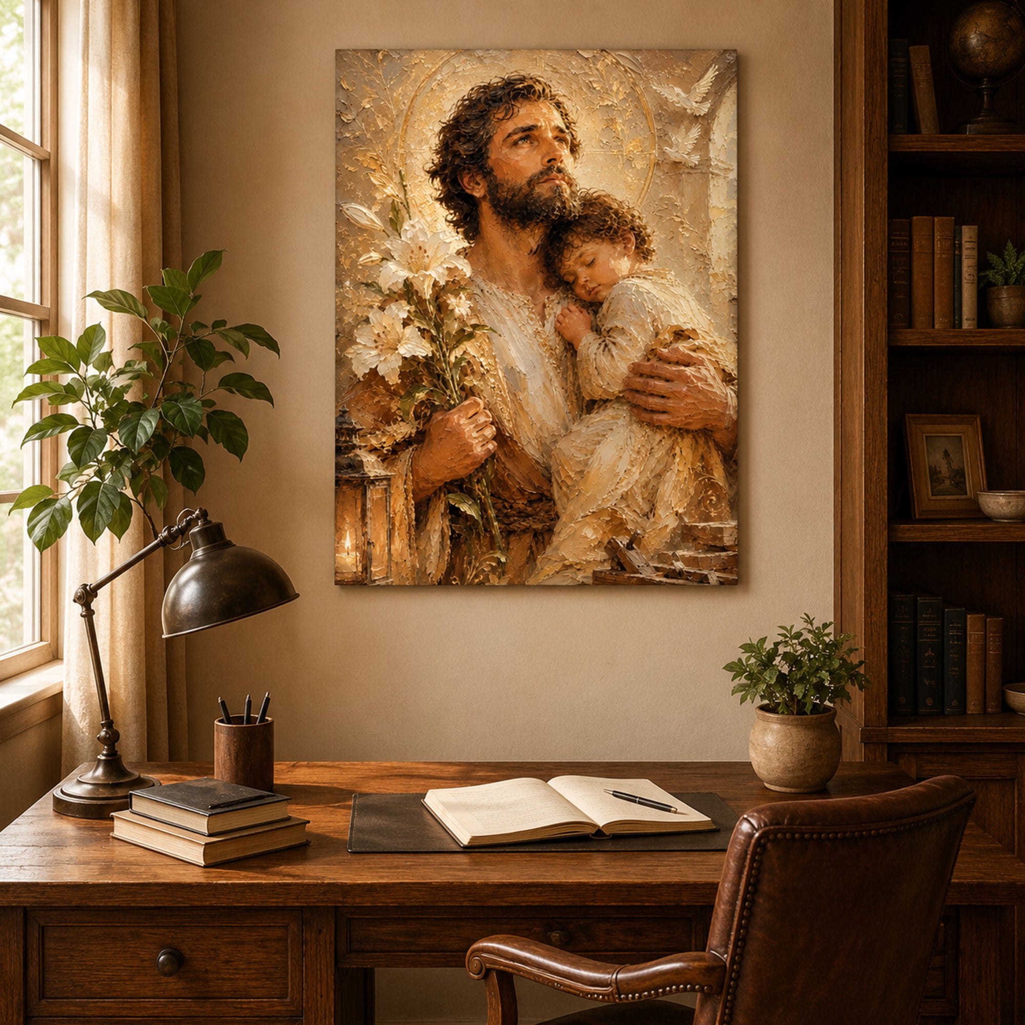 Saint Joseph and Baby Jesus Canvas Print, Catholic Wall Art, Christian Home Decor