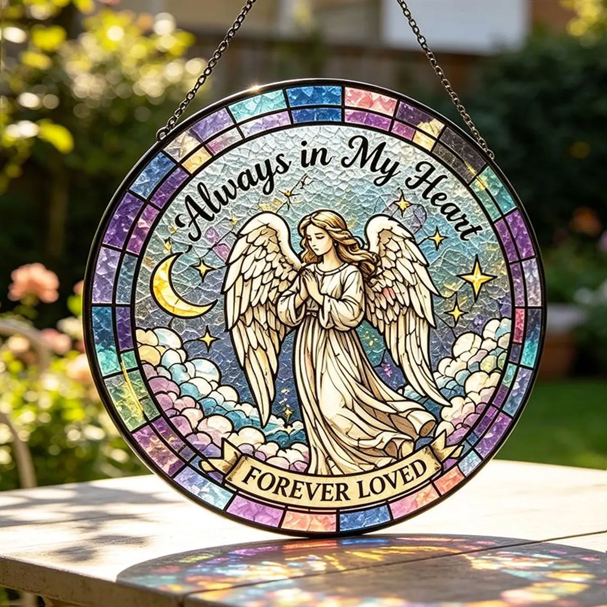 Always in My Heart Angel Suncatcher, Forever Loved Memorial Window Hanging, Sympathy Gift